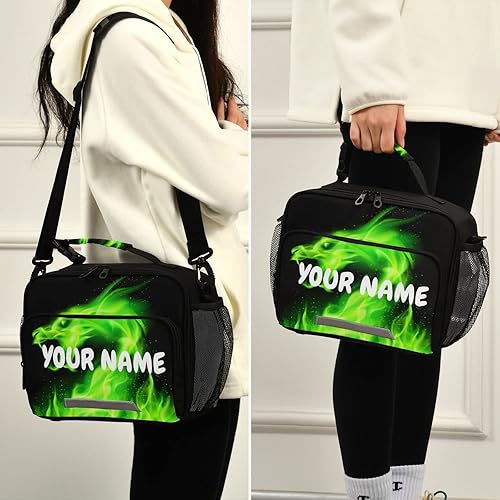 Miniatura 7 de Lonchera con nombre personalizado de dragón aislada, bolsa de almuerzo con correa de hombro extraíble para niño y niña estudiante (208011), talla
