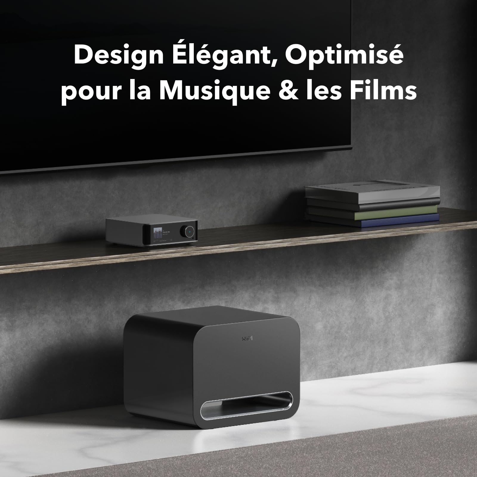 WiiM Sub Pro Caisson de Basses sans Fil Intelligent 8" 250 W AI RoomFit Wi-Fi 6 BT 5.3 Noir