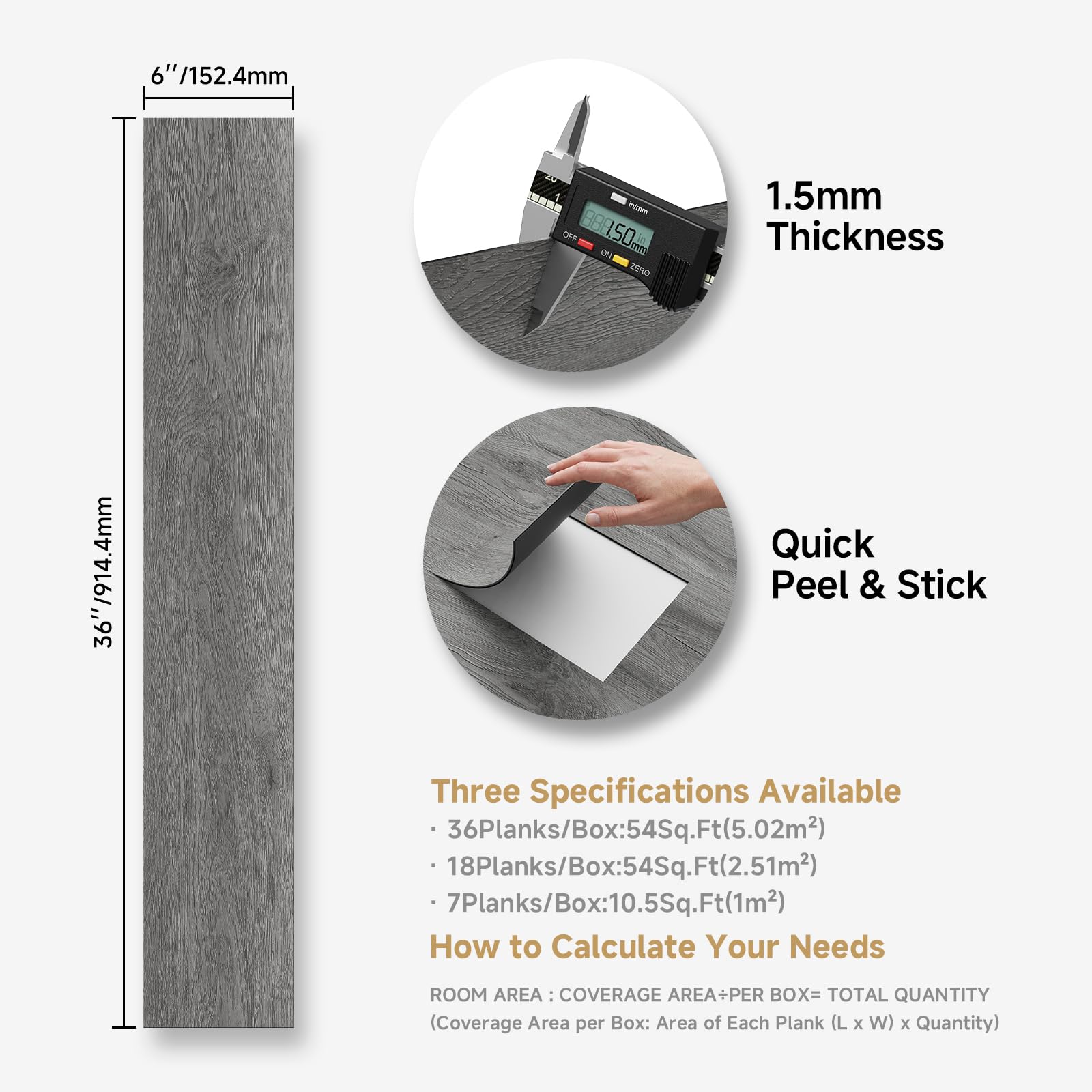 ATOPOSE - Piastrelle per pavimenti in vinile con venature del legno, confezione da 36 pezzi, 5,02 m², impermeabili e autoadesive, installazione fai da te, per soggiorno, bagno, cucina, camera da