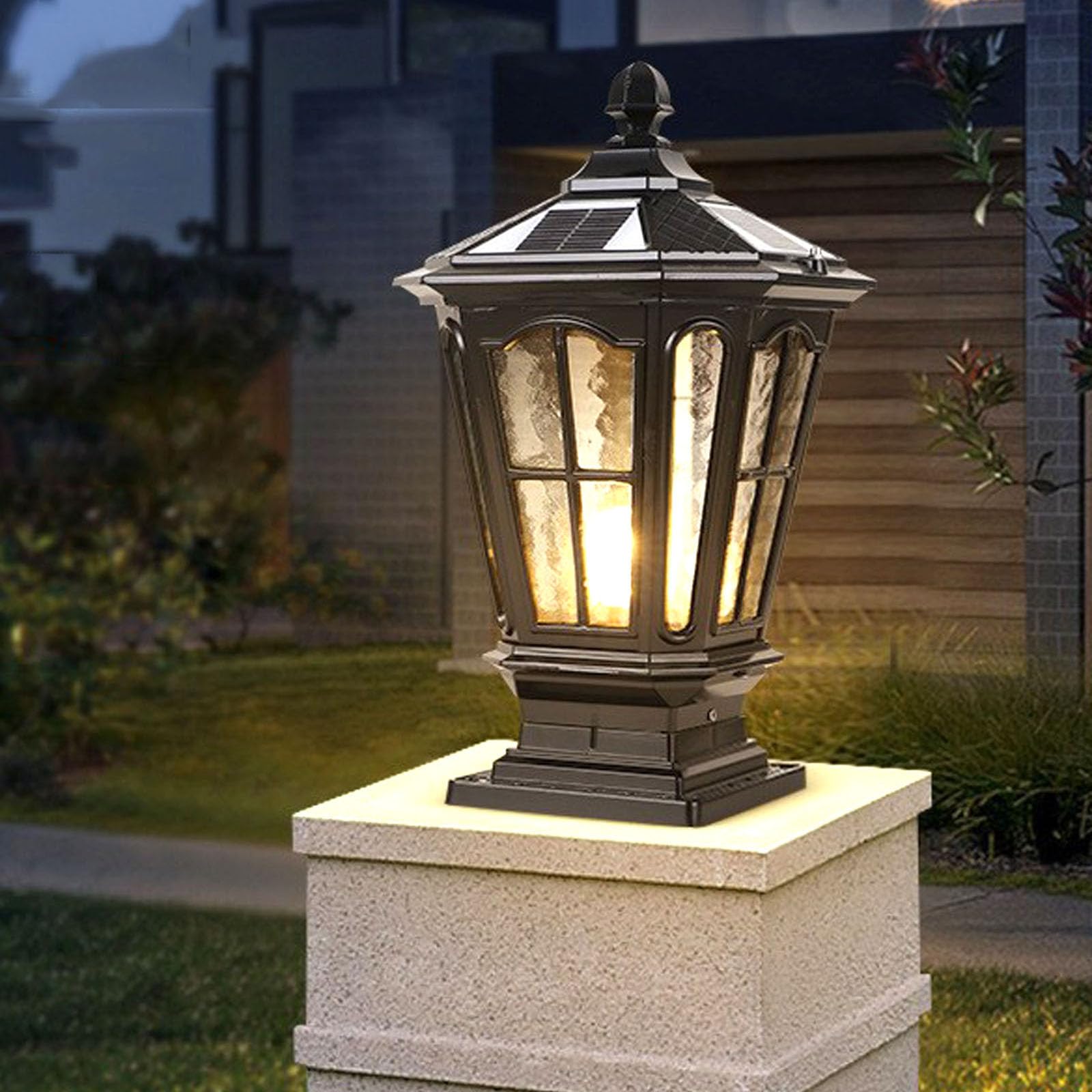 Solar-Außenpfostenleuchten, Außen-Säulenleuchten, Deckleuchten, Solar-Leuchte, Solar-Lampe, Pfostenleuchte, mit E26 IP54 wasserdicht, solarbetrieben und fest verdrahtet, Doppelzweck (Solar