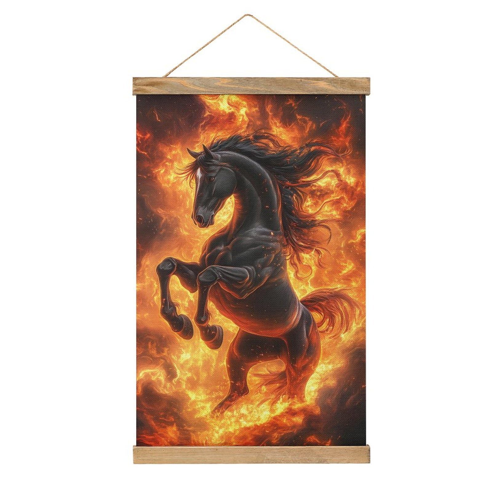 CGSBNGHA Fire Horse Wall Art Prints Linen Hanging Painting Scroll Paintings Pictures Decor for Home