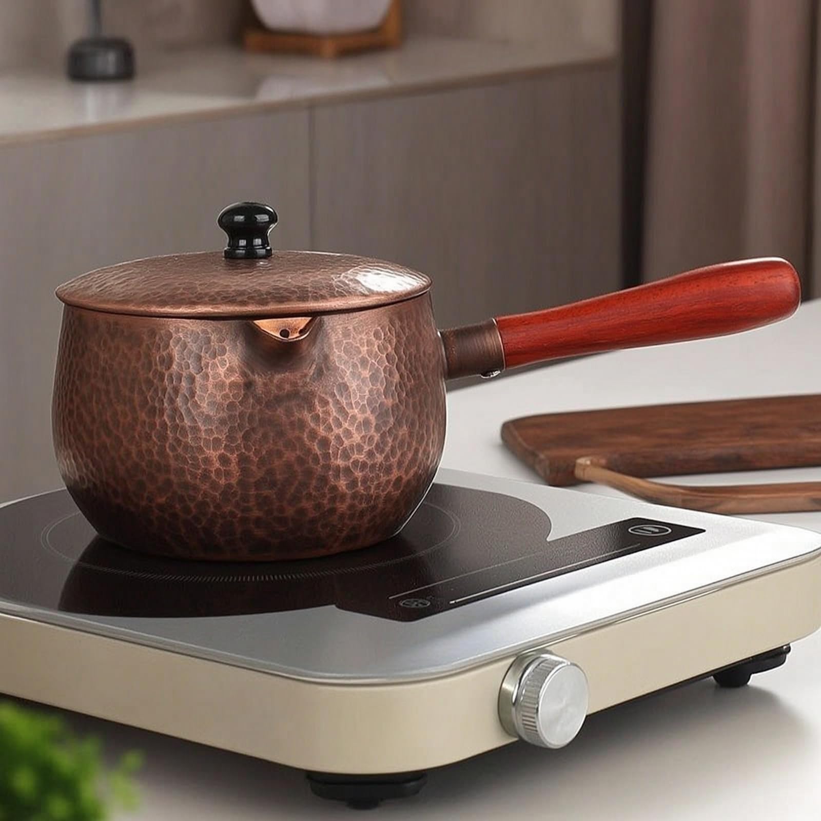 Tetera de Cobre Martillado Tetera Hervidor Jarra Caldera con Diseño Ergonómico y Textura Única para Colección de Té Vertido Eficiente y Limpio Adecuada para Hogar Aficionados al Té