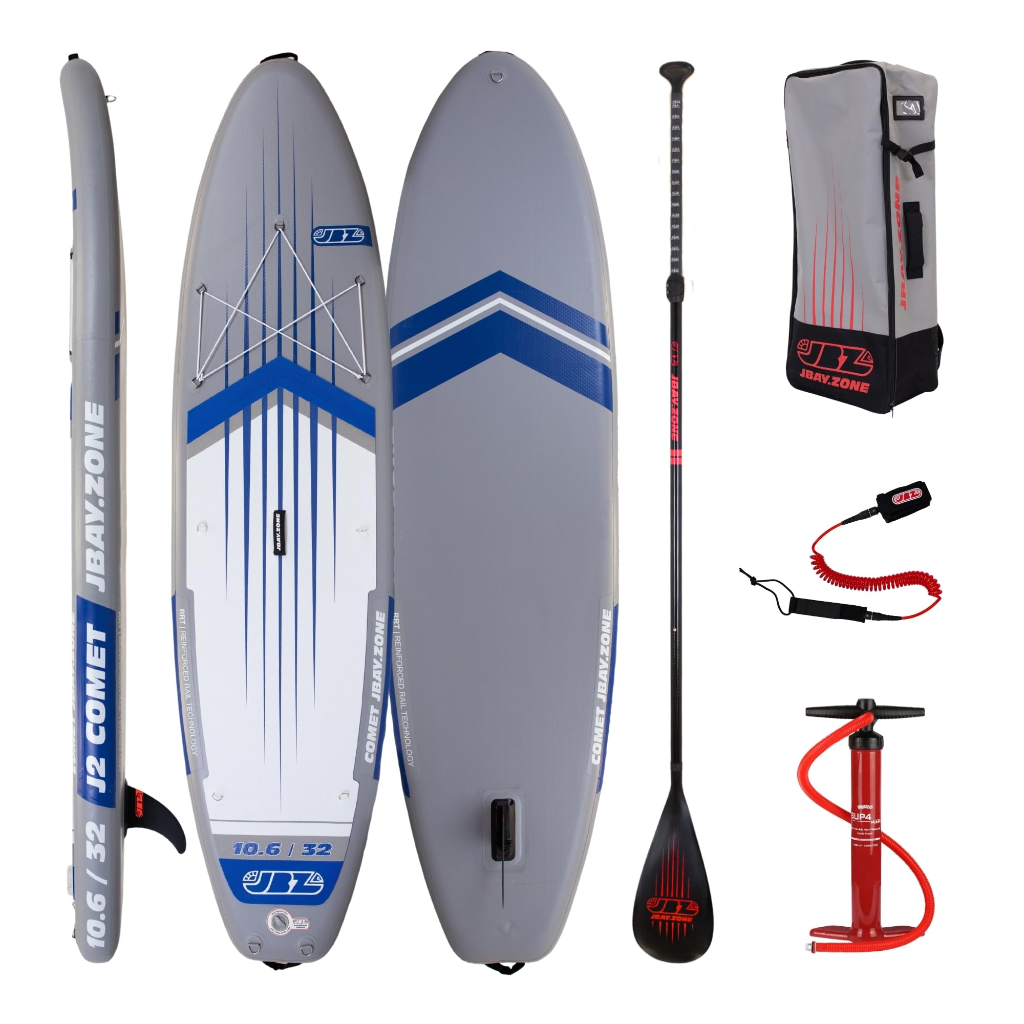 JBAY.ZONE Comet J2, Tavola Stand Up Paddle Gonfiabile Allround, Doppio Strato di PVC Fusion, Pompa a Doppia Azione, Pagaia Regolabile e Borsa Incluse, Fino a 145kg, 320x81x15 cm, Rail Termosaldato RRT