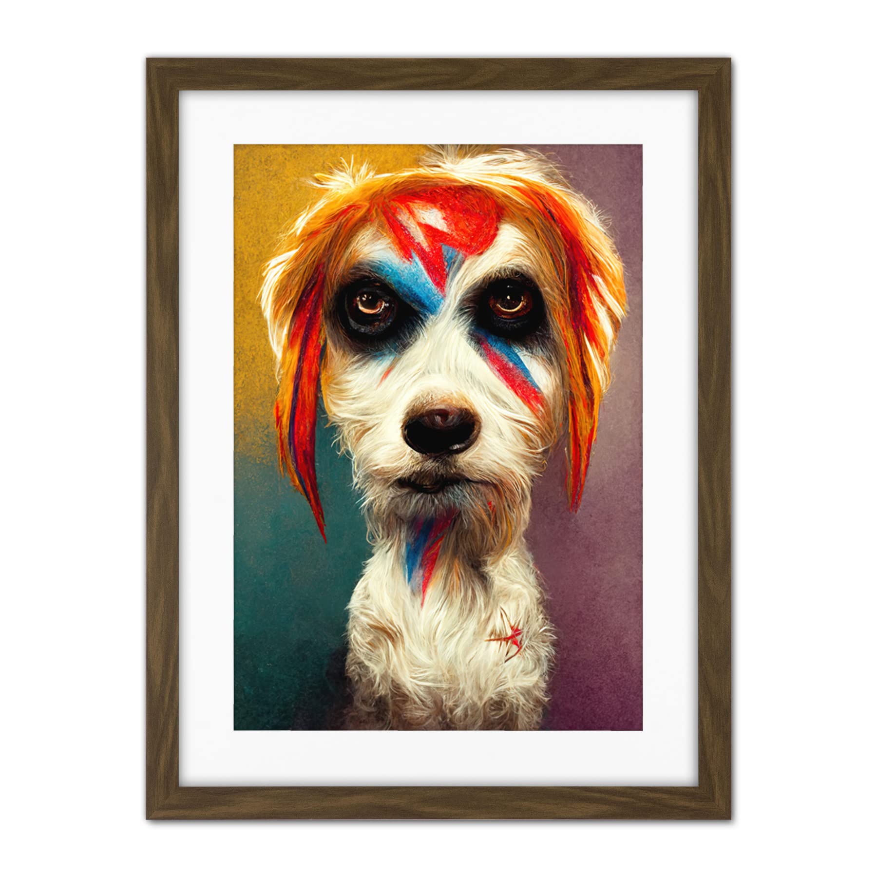 Doppelganger33 LTD Aladdin Sane Ziggy Stardust Terrier Dog Fun Quirky Painting Artwork Framed Wall Art Print 18X24 Inch