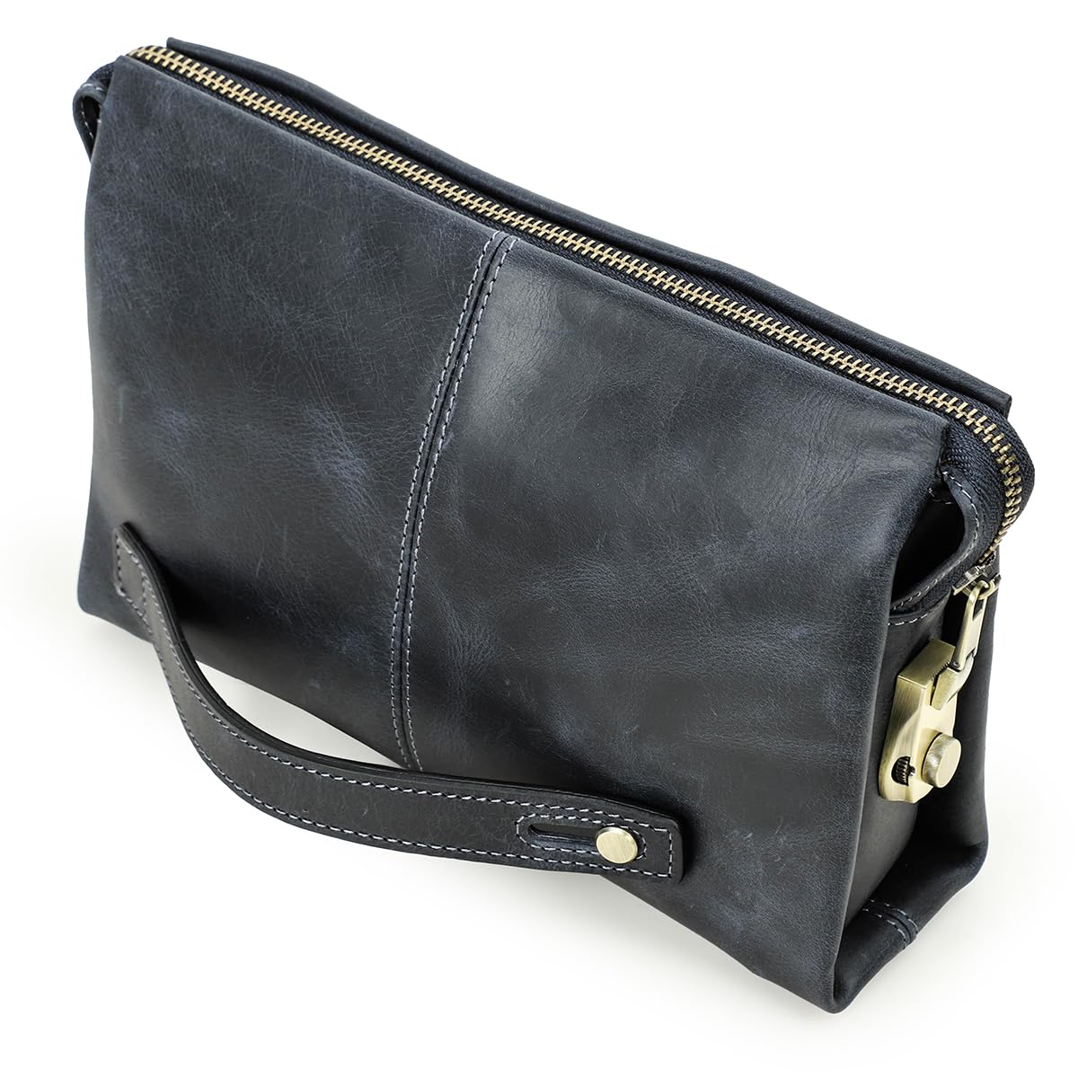 Contacts Organiseur de carte d'identité en cuir véritable pour homme, grande capacité avec verrou antivol pour passeport, téléphone portable, sac à main avec dragonne, bleu 1