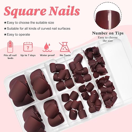 Miniatura 2 de LoveOurHome Uñas postizas a presión, 240 unidades, uñas postizas cuadradas cortas, mate, cobertura completa, acrílicas, puntas de uñas postizas
