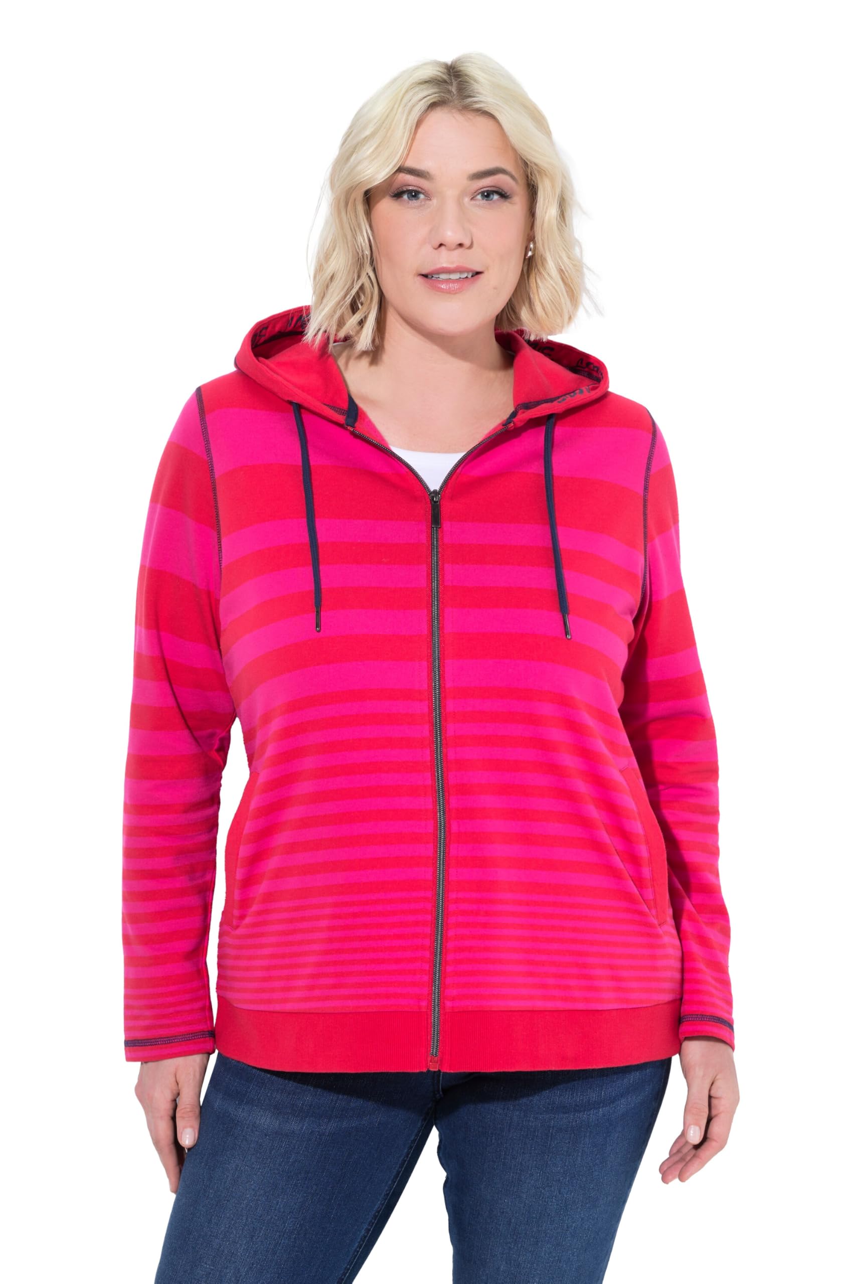 Ulla Popken Damen große Größen Übergrößen Plus Size Hoodie-Jacke, Ziernähte, Love, Kapuze 824815