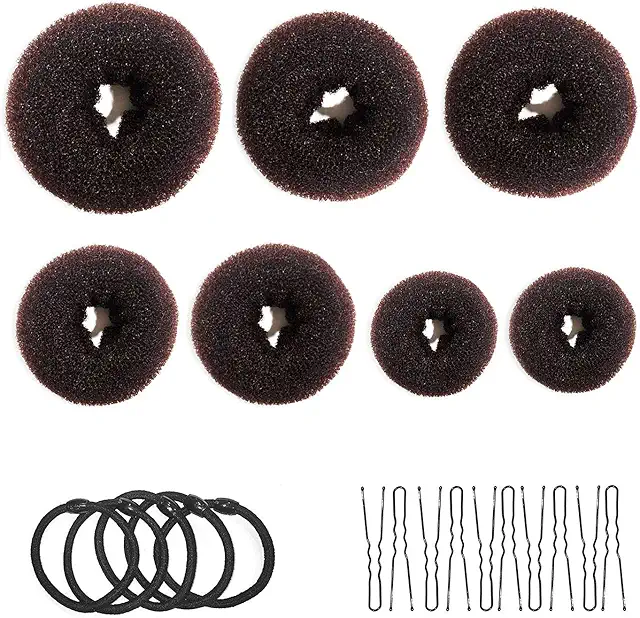 Donut Hair Bun Maker Set with U-Clips & Elastics - 7-Piece