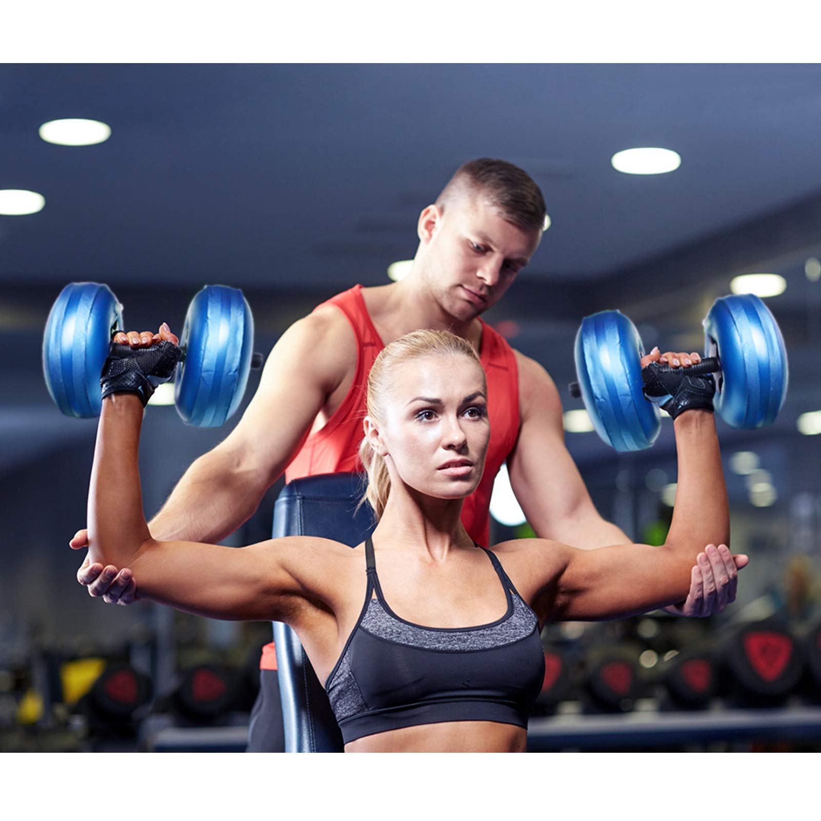Zestawy hantli wypełnionych wodą, regulowane obciążniki 8-20 kg, PCW, przenośne, składane, do domu i siłowni, fitnessu, treningu, treningu ramion (niebieski)