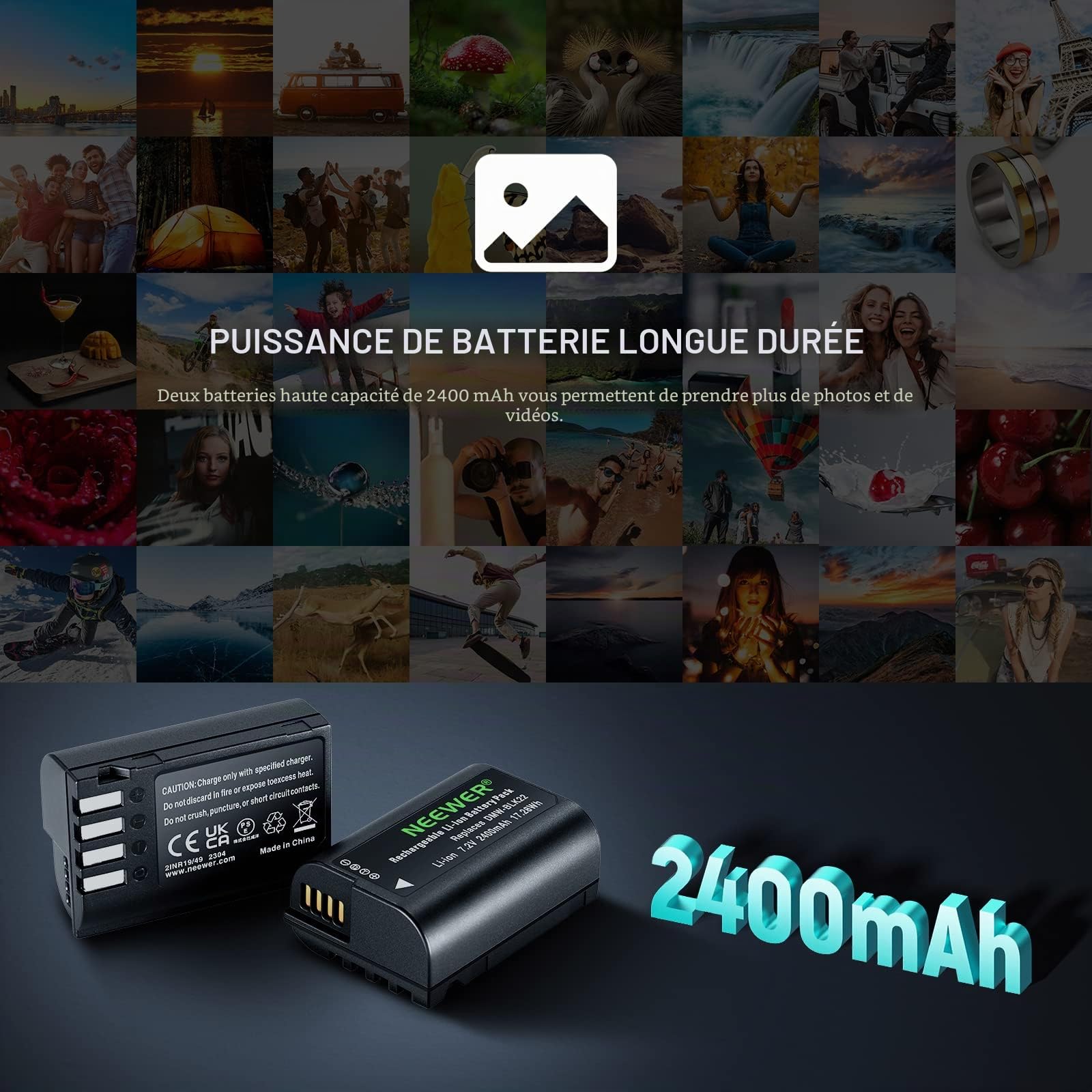 NEEWER Kit de Batterie et Chargeur de Remplacement pour DMW-BLK22, Compatible avec Panasonic Lumix DC-S5 GH5 II S5II GH6 S5 IIX S9, 2 Batteries 2400mAh et Chargeur USB Double Canal Type C