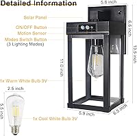 Vista 4 de Solar Wall Lights Outdoor, Solar Sconce Lantern with 3 Lighting Modes & Motion Sensor, Porch Light Fixture Outside Waterproof with Clear Panel for