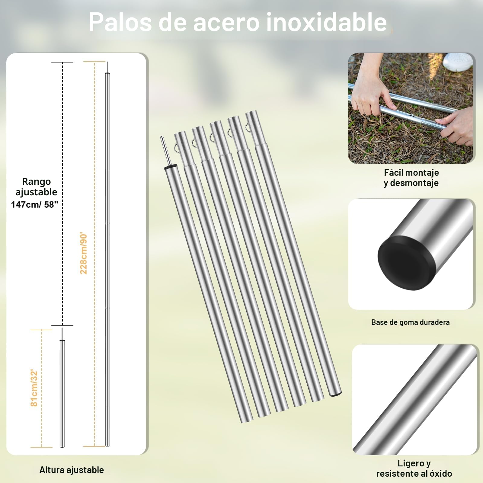 WADEO Lona para Tienda de Campaña 3,6 x 4,8 m, Lona para Camping con Postes + Estacas + Cuerdas tensoras, Impermeable, Ultraligera y Anti-UV, Ideal para Acampar Senderismo Picnic al Aire Libre - Gris