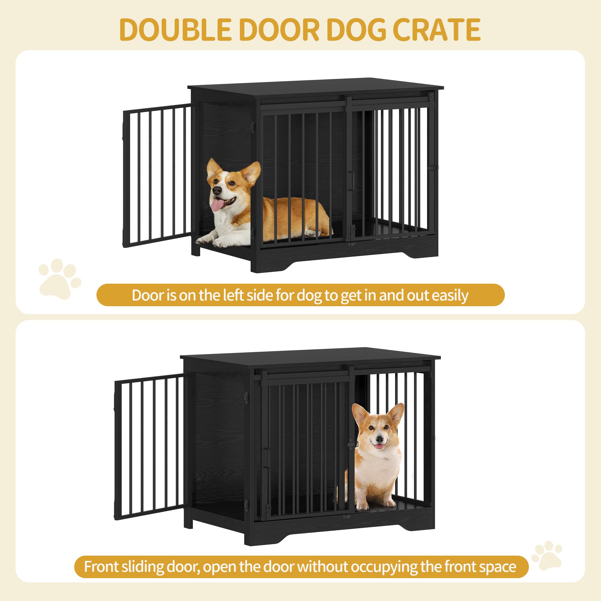 Hzuaneri 81cm Jaula para Perros, Mesa Auxiliar, casa Moderna para Perros, Jaula para Cachorros, dúplex para Animales, 2 Puertas, 55 x 81 x 67,5 cm, Negro DFC83604B