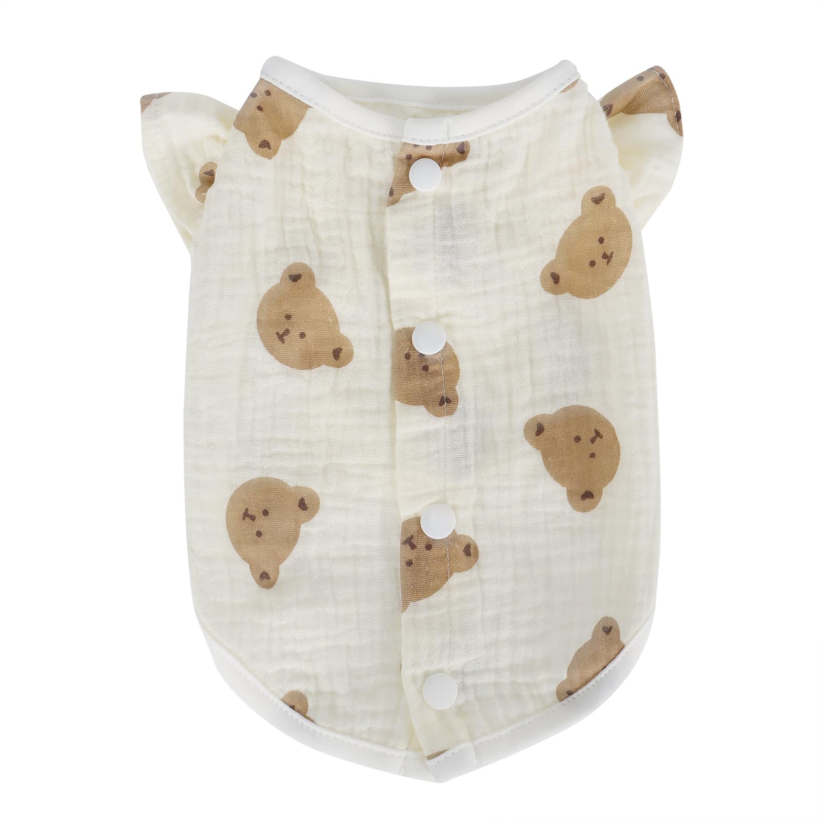 犬 服 春 夏 シャツ クマ柄 可愛い フリル袖 ラウンドネック 犬服 夏服 柔らかい 薄手 通気性 軽量 背開く スナップ 着脱簡単 子犬 小型犬 中型犬 柴犬 秋田犬 犬の服 洋服 パジャマ 両足 部屋着 抜け毛防止 お出かけ 日焼き防ぐ 虫よけ