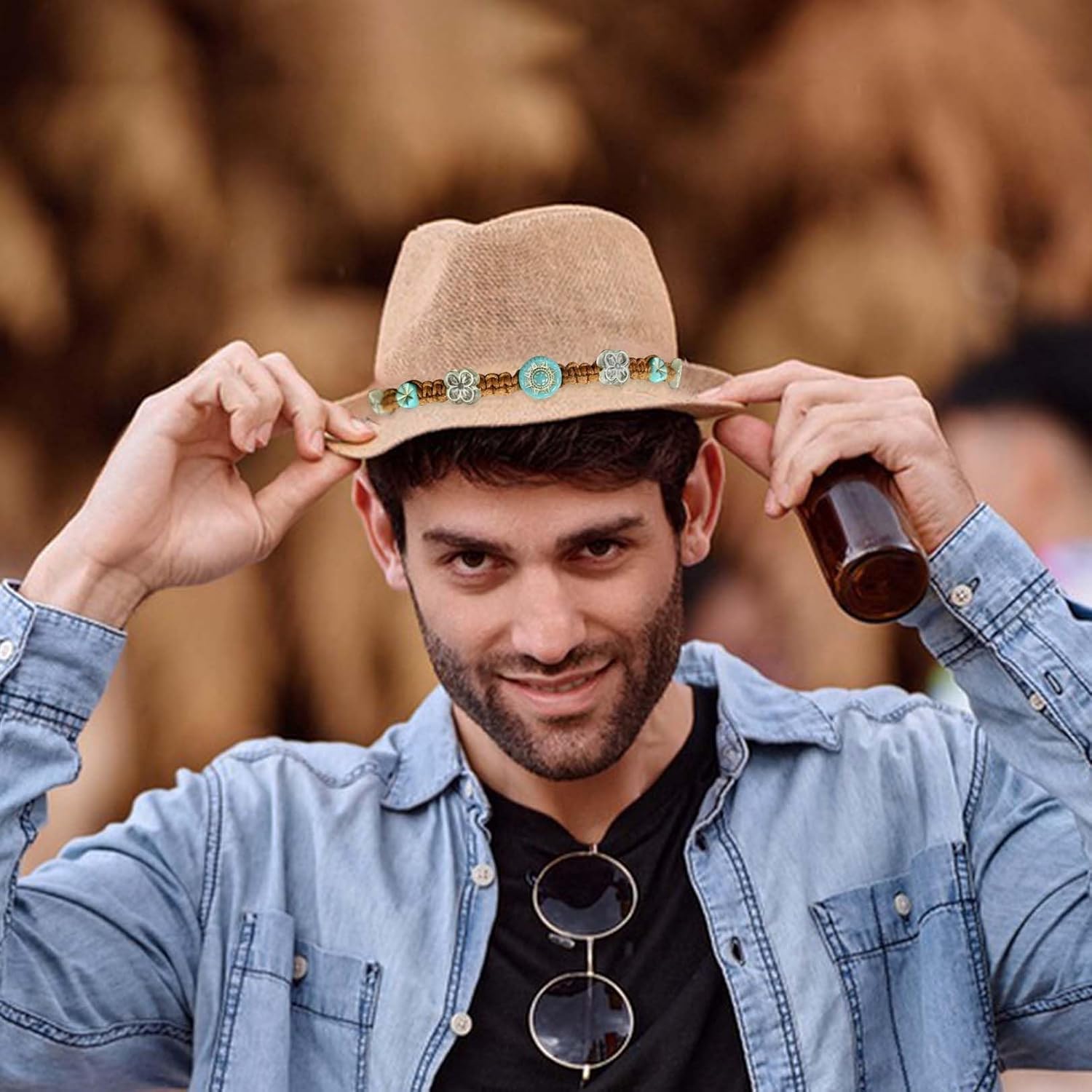 Cowboy Hat Bands for Men Women, Leather Hatbands Belt for Cowboy/Western/Fedora/Cowgirl Hats Multicolor - Image 4