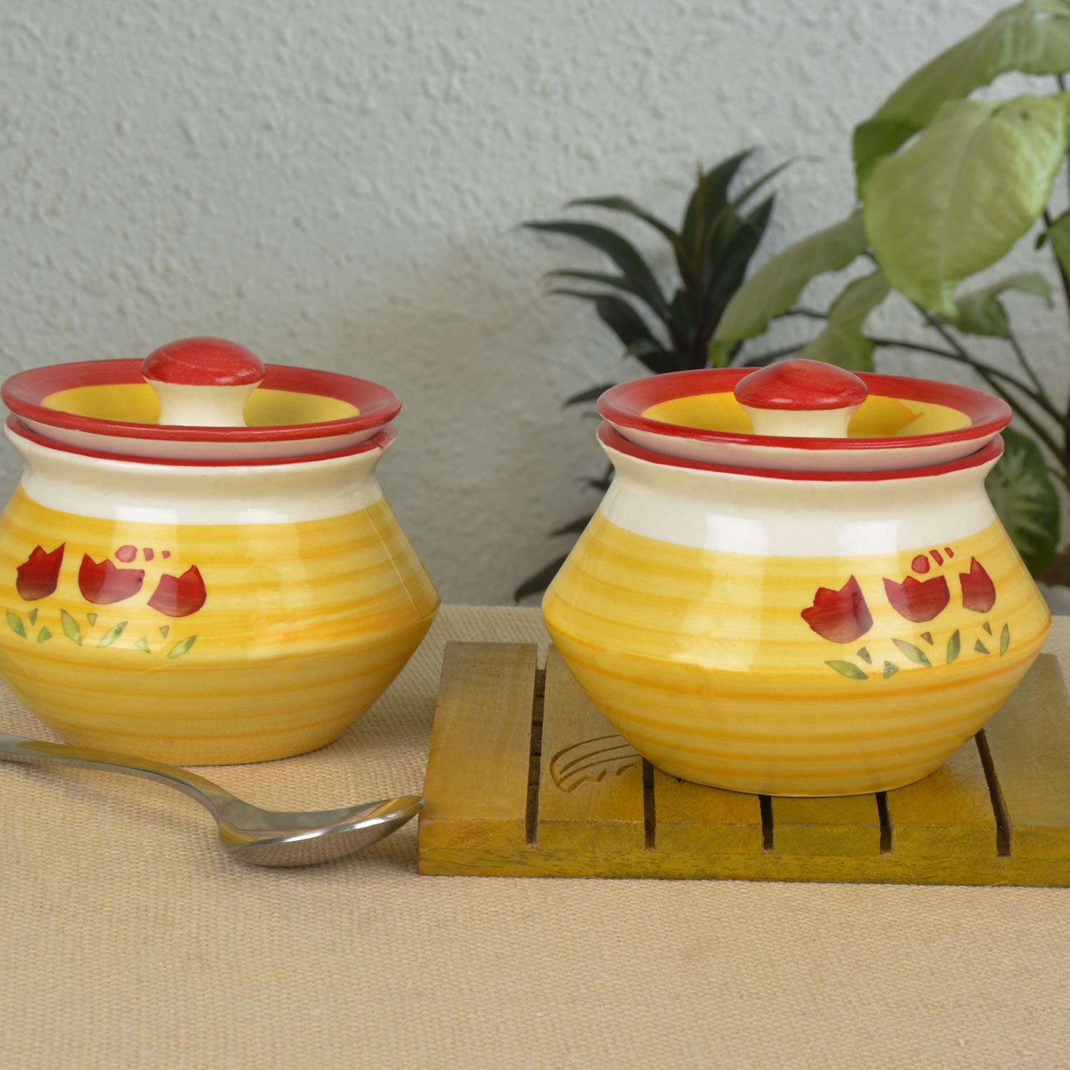 StyleMyWay Handpainted & Handcrafted Ceramic Handi Set with Lid 700ml