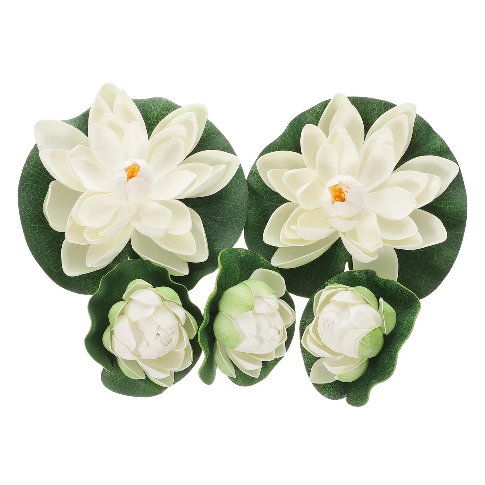 LHSJYG Water Lily Plants For Ponds Small 5 Pcs Artificial Floating Lotus Pond Decor White Water Lilies Fake Flowers Plastic Eva Foam Lifelike Shape Pool Outdoor
