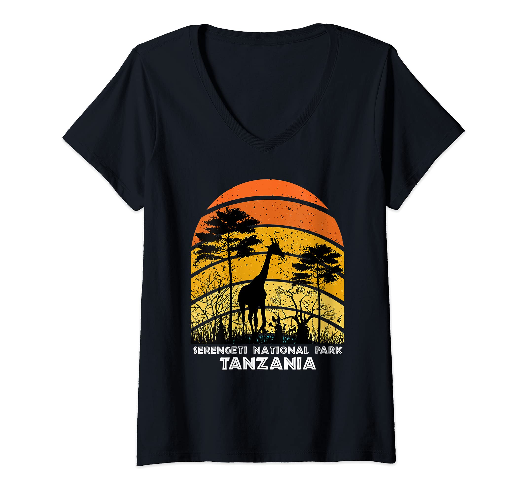 Womens Phinda Game Reserve, South Africa Africa Safari V-Neck T-Shirt, Black