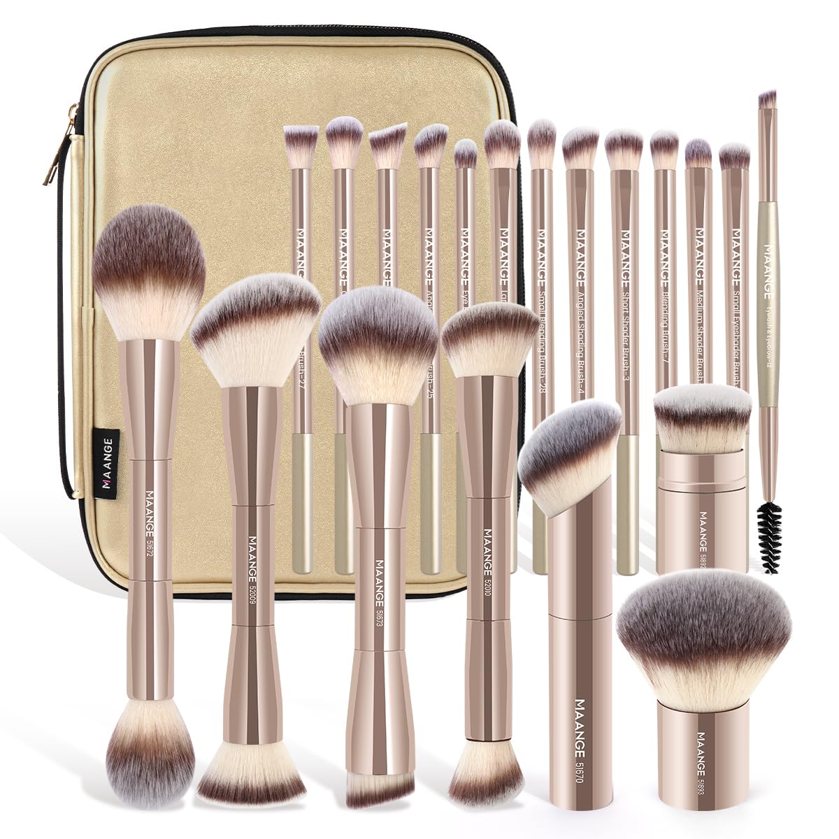 MAANGE Set di 20 pennelli da trucco con borsa, pennelli kabuki a doppia punta, pennelli per fondotinta, correttore, ombretti, crema, cosmetici, blush, strumenti per il trucco del viso, con custodia