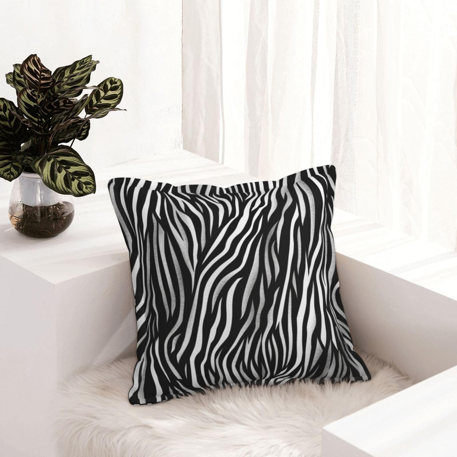 Housse de coussin zèbre 50x50 cm en similicuir moderne pour canapé rustique