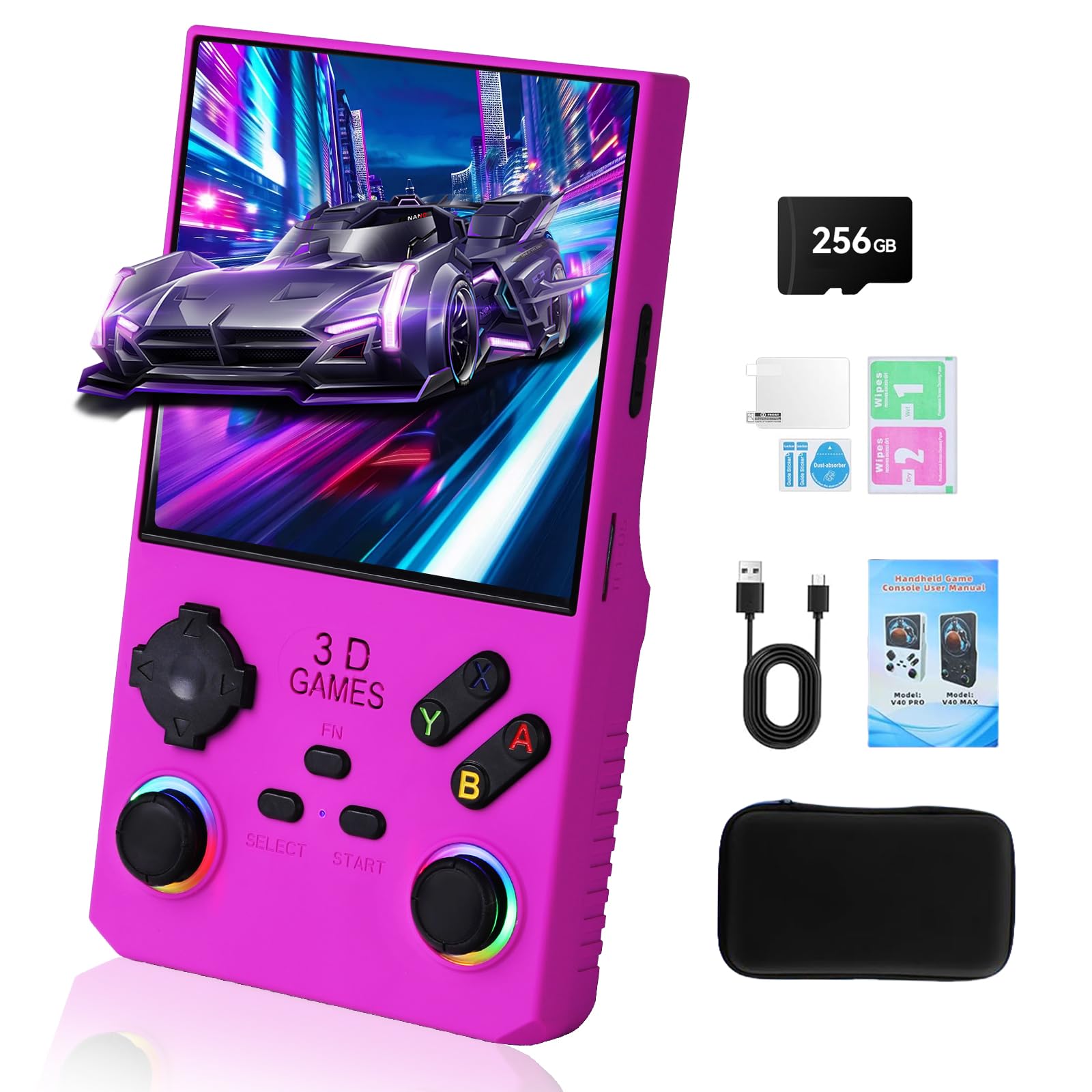 GWALSNTH V40 MAX Retro Handheld Game Console, 40000 Games in 1 with 256G TF Card, Built-in 49+ Mainstream Emulators, 4.0 Inch 4K HD IPS Screen, 4000mAh Battery, Portable Pocket Video Game Console