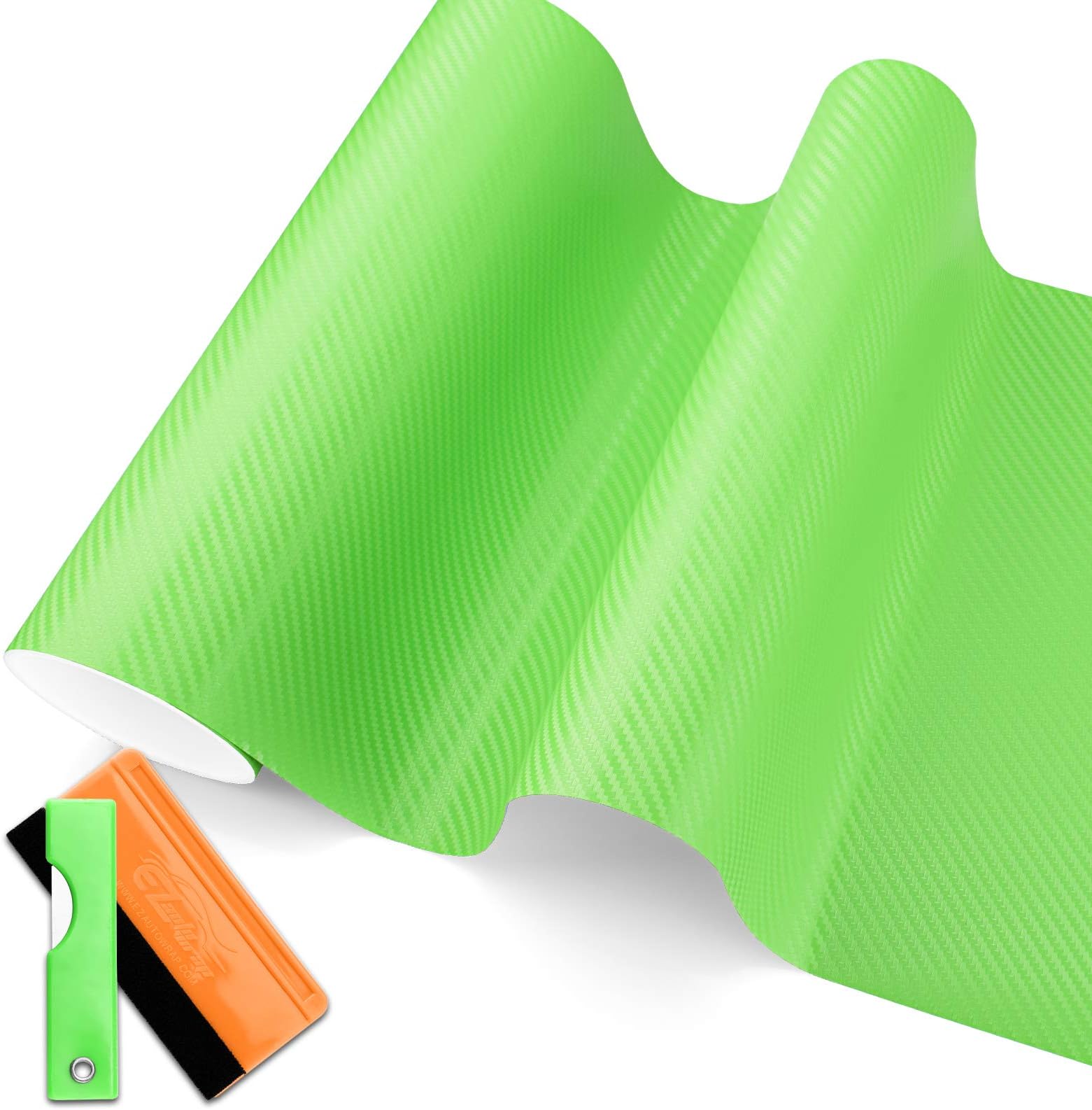 Free Tool Kit 3D Green Carbon Fiber Texture Vinyl Wrap Sticker Decal Film Sheet - 24"X60"