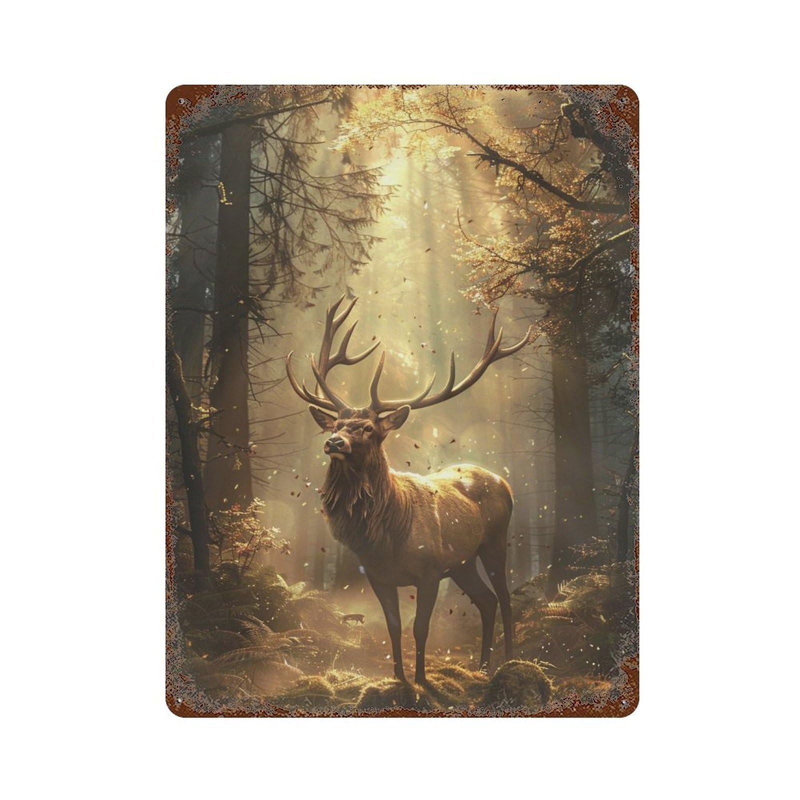 Rust Effect Enchanted Forest Elk Majesty Rusty Metal Tin Sign 15.7"x11.8", Shabby Chic Decor for Garage, Bar And Workshop Decor