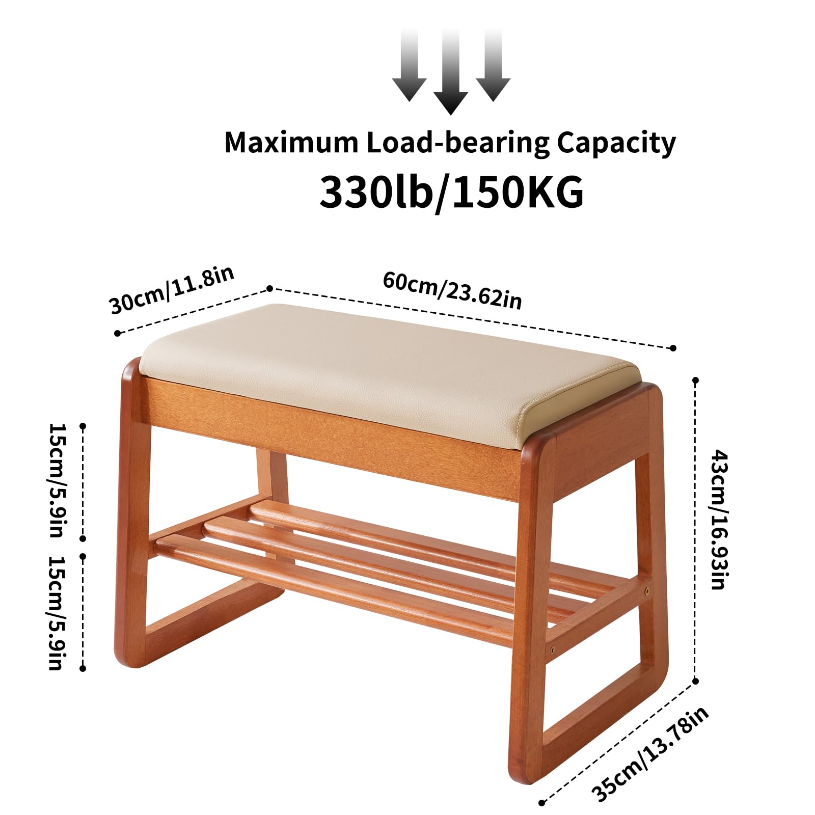 Aibiju Drewniana ławka na buty z klapką do przechowywania, 2-poziomowa ławka na buty wejściowe, stojak na buty 60 cm z poduszką do salonu, kolor drewna wiśniowego YD-WD060C