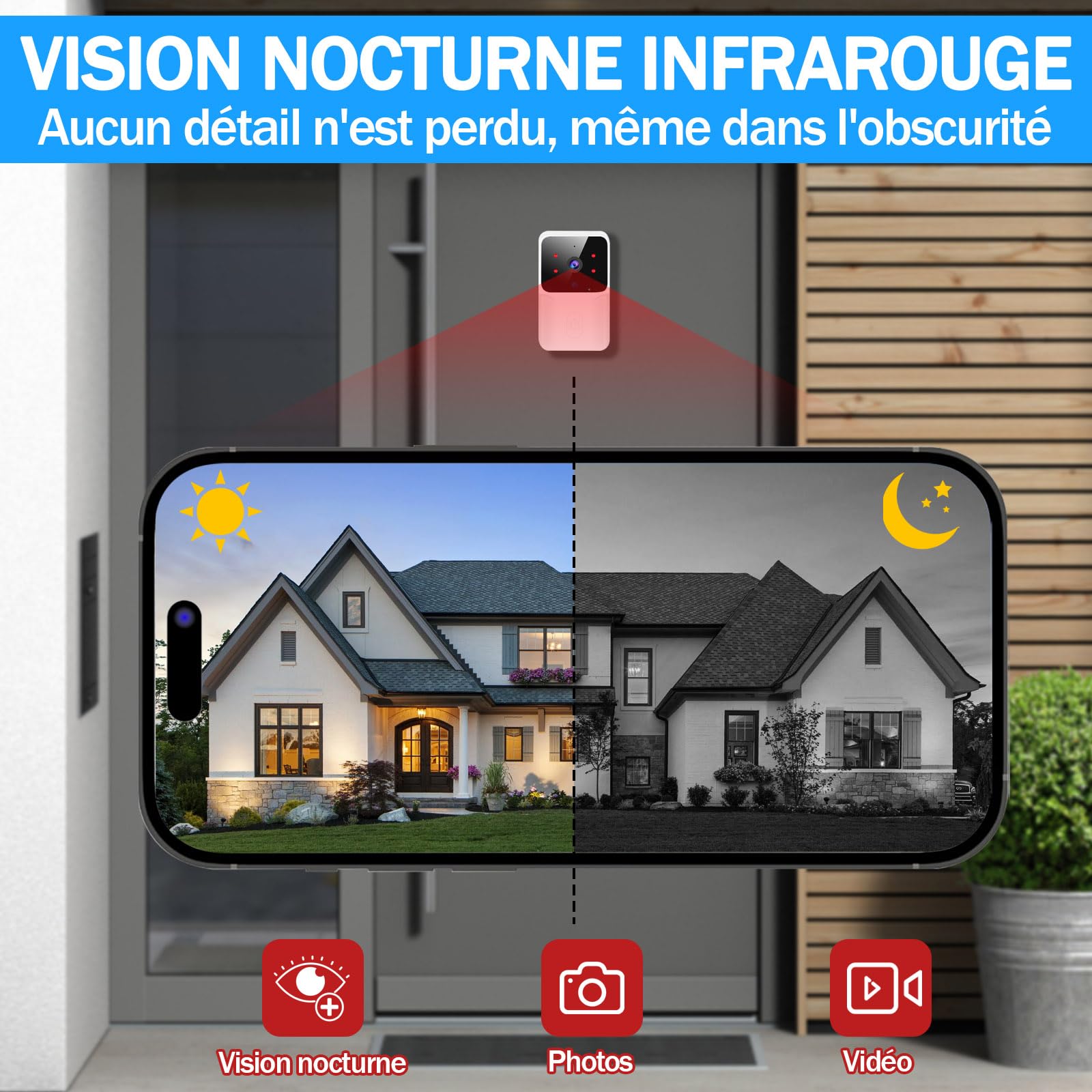 Générique Sonnette Vidéo WiFi 1080P HD avec Caméra et Vision Nocturne - Détection de Mouvement, Audio Bidirectionnel, Installation Facile - Sécurité Intelligente pour Maison