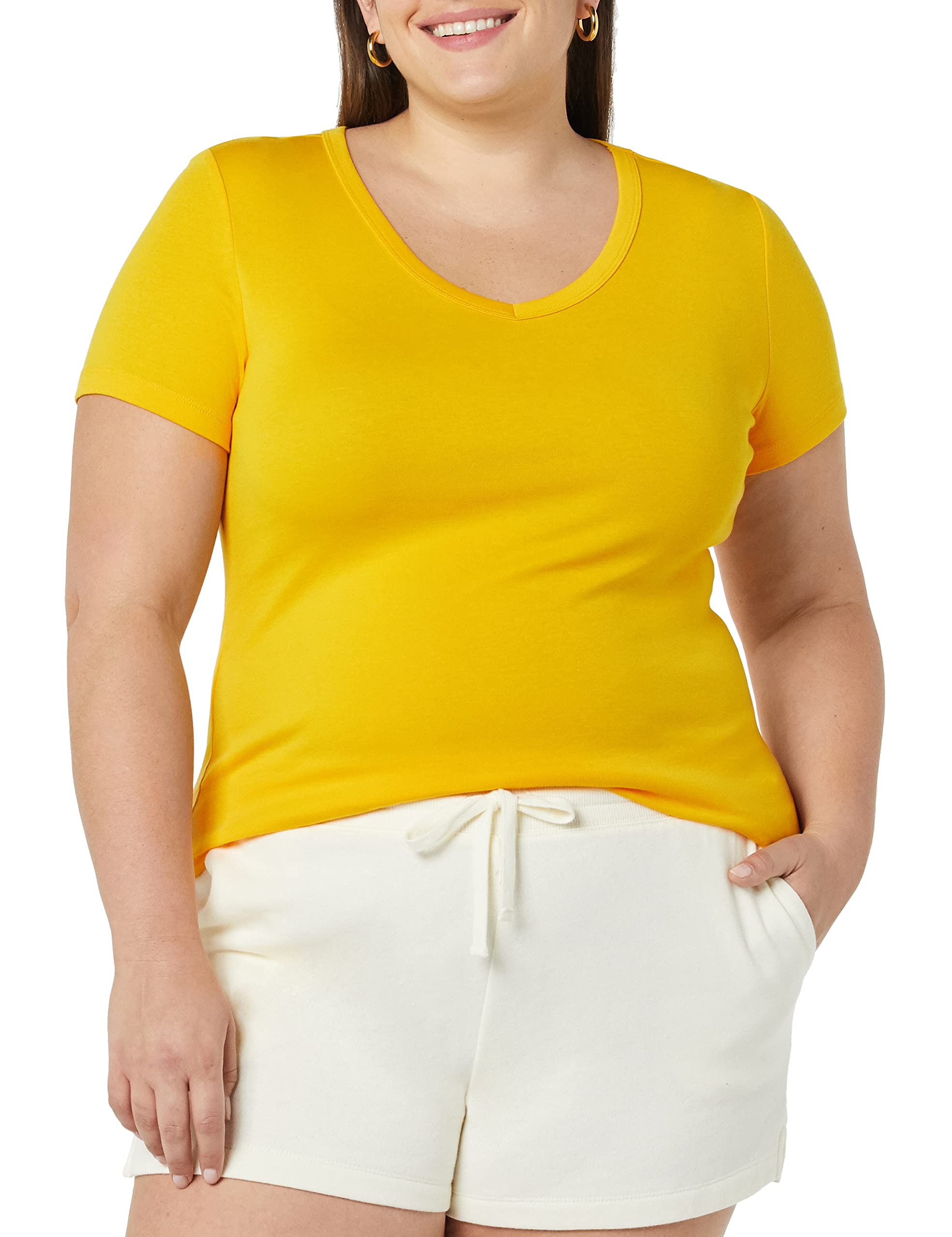 Amazon Essentials Donna T-Shirt con Scollo a v a Maniche Corte Slim