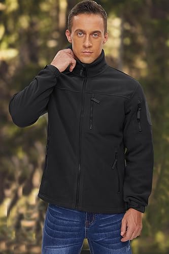 Miniatura 3 de BIYLACLESEN Chaqueta de forro polar para hombre, chaquetas tácticas militares softshell, abrigos de invierno cálidos con cremallera completa,