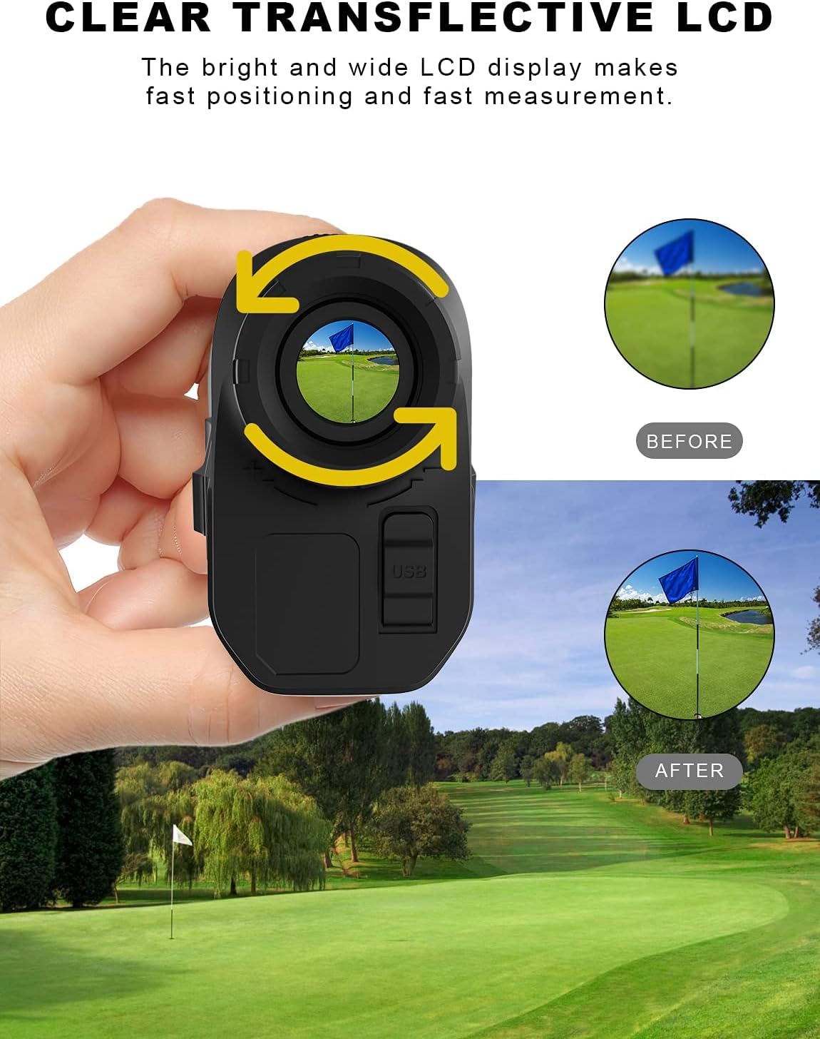 Telemetro Golf PF280 - 656 Yarde con Bloccaggio Preciso dell'Asta Della Bandiera, Ingrandimento 6X, Scansione e Misurazione Della Distanza/Velocità per Caccia