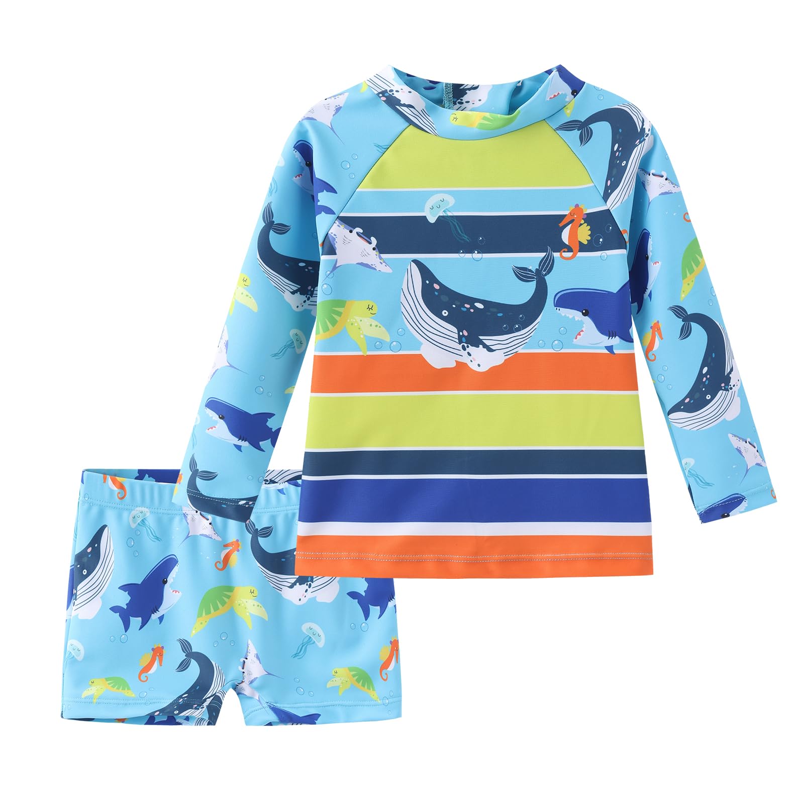 UV Shirt Kinder Baby Jungen Badeshirt Zweiteilig Langarm Schwimmshirt Kinder Badeshorts Jungen Badeset Schnelltrocknende Badeanzug Set 62 110/6 Monate-5 Jahre
