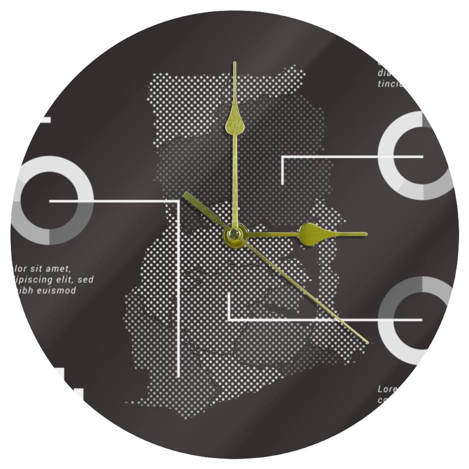 Horloge murale Ghana en acrylique noir de 24 cm silencieuse pour salon