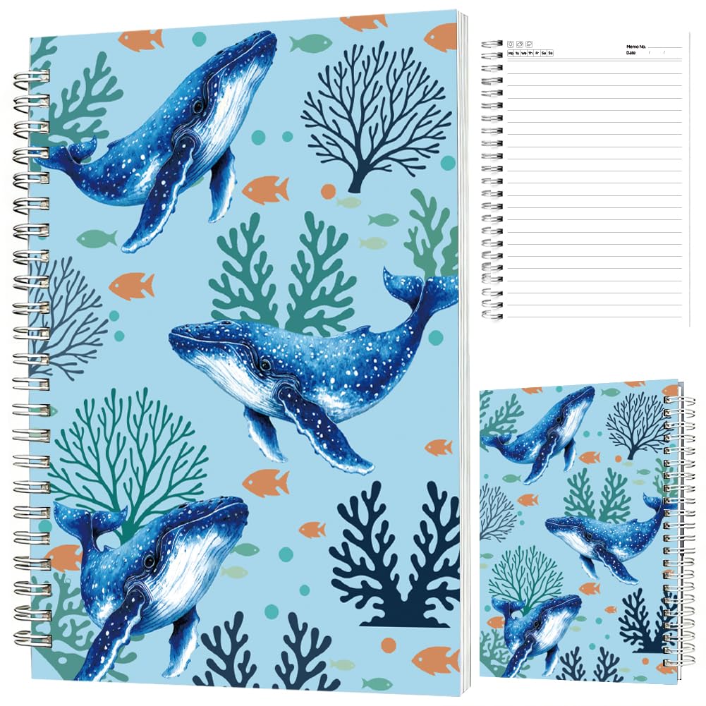 INFUNLY Ocean Whale Spiral Notebook 5.5"x8.3" Sea Fish Spiral Journal Blue Whale Spiral Diary Ocean Animal Wire Bound Notebook Coral Coil Bound Pad for Office School Classroom Gifts — image 1