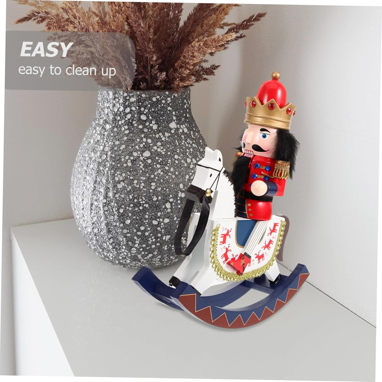 Cabilock Wooden Nutcracker Soldier with Horse Xmas Tabletop Ornament Festive Christmas Decoration for Home Office Desk Display