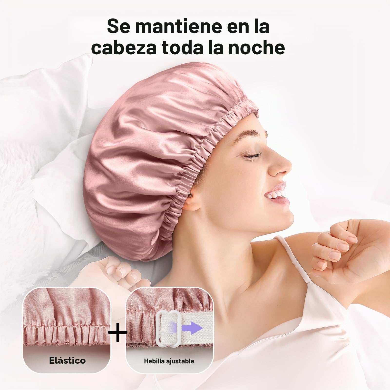 Umisleep 22 Momme Gorro de Seda para Dormir & Set de Aceite Capilar, Gorro de Noche 100% Seda de Morera, Transpirable y Ajustable, con 3 x 10 ml de Aceite Capilar Puro (Romero, Ricino y Argán)