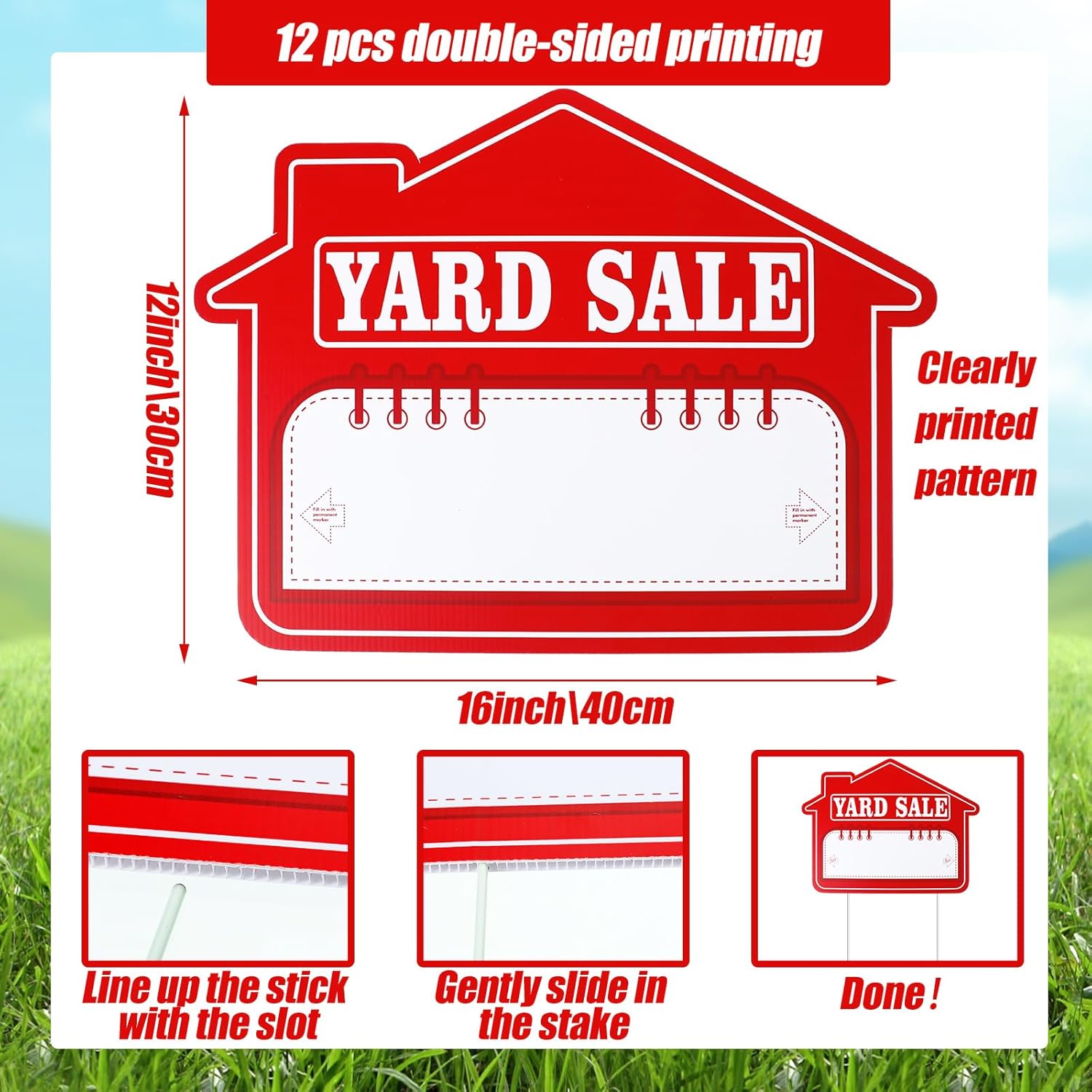 Thyle 12 Pack Yard Sale Signs with Stakes 16'' x 12'' High Visibility Sale Sign Protection Against Wind, Rain and Snow Weatherproof for Garage House Business or Personal Use (Yard)