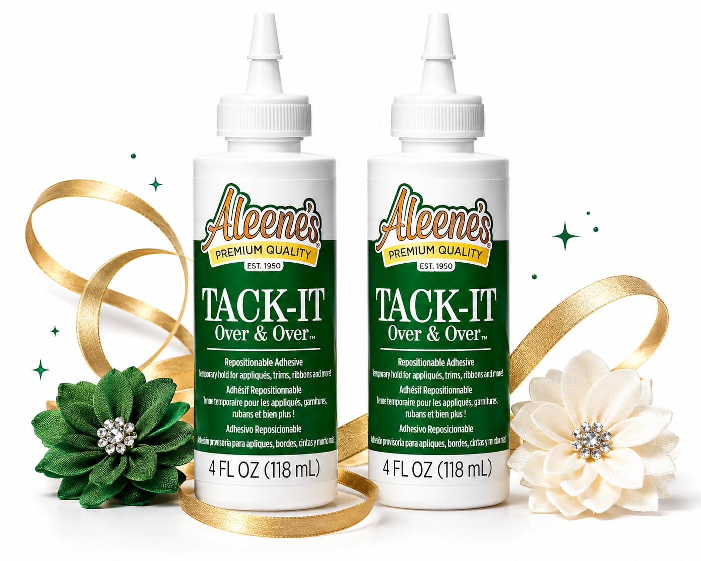 Aleene's Tack-It Over & Over™ Repositionable Adhesive, Temporary Bond, Dries Clear and Flexible, Nontoxic, 4 fl oz, Twin Pack