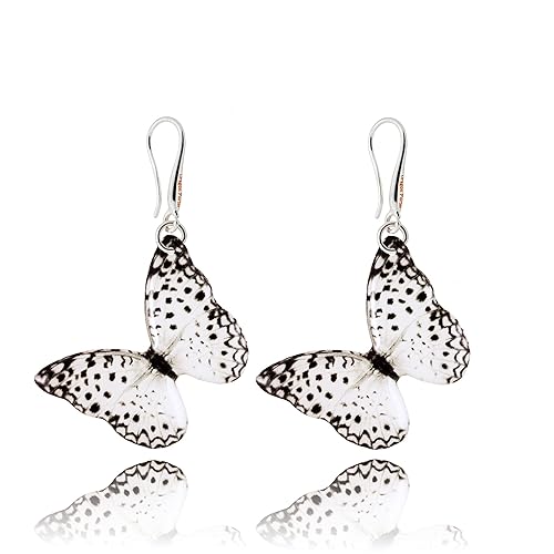 Handmade Lightweight Flower Butterfly Dangle Earrings for Women (Flying White Tiger)