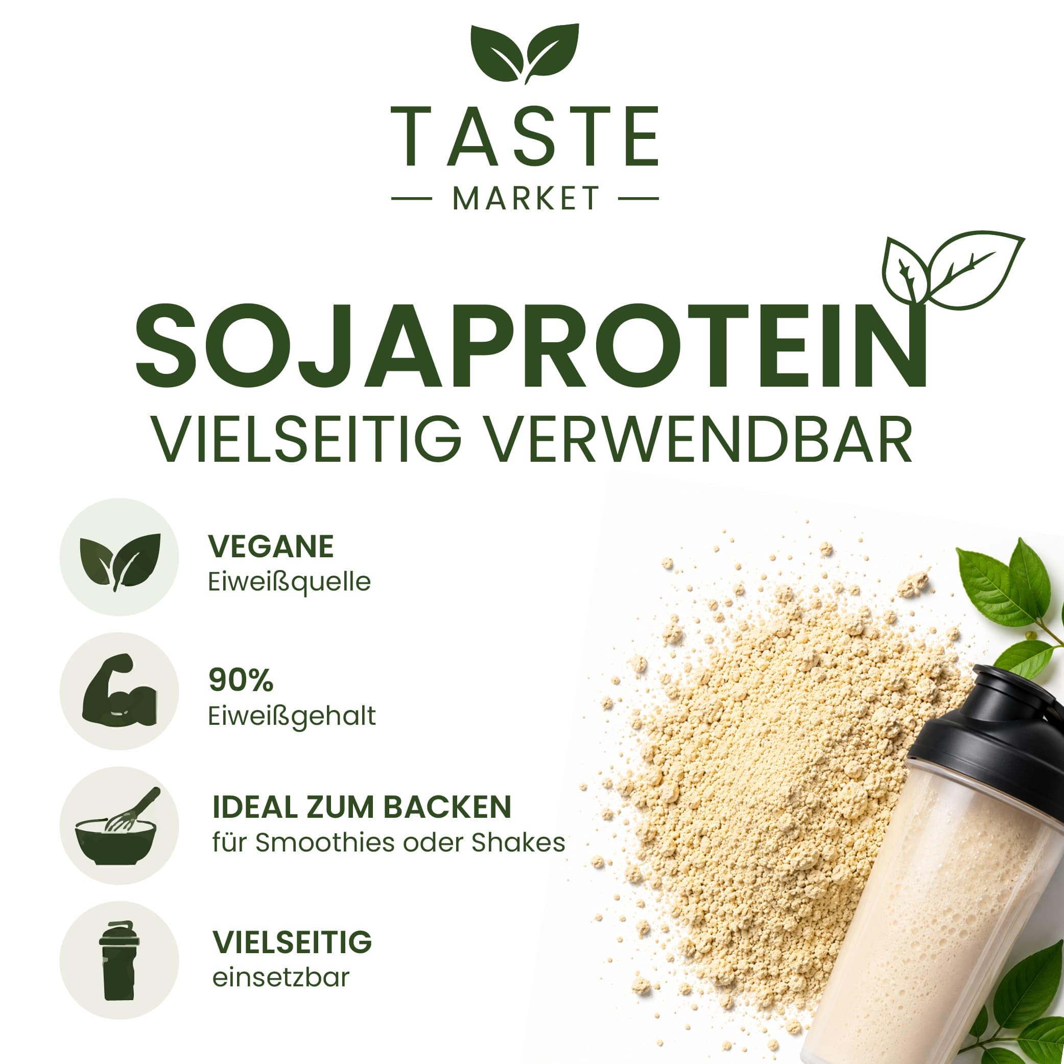 20 kg Sojaprotein Isolat | Soja Protein Pulver | 90% Proteingehalt | Vegan | Eiweißpulver | Taste Market