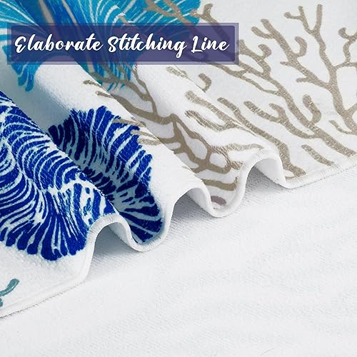 Miniatura 3 de FRAMICS Juego de 3 toallas de estilo marino con toalla de playa de gran tamaño, toalla de mano, toalla de cocina, toallas de playa absorbentes con