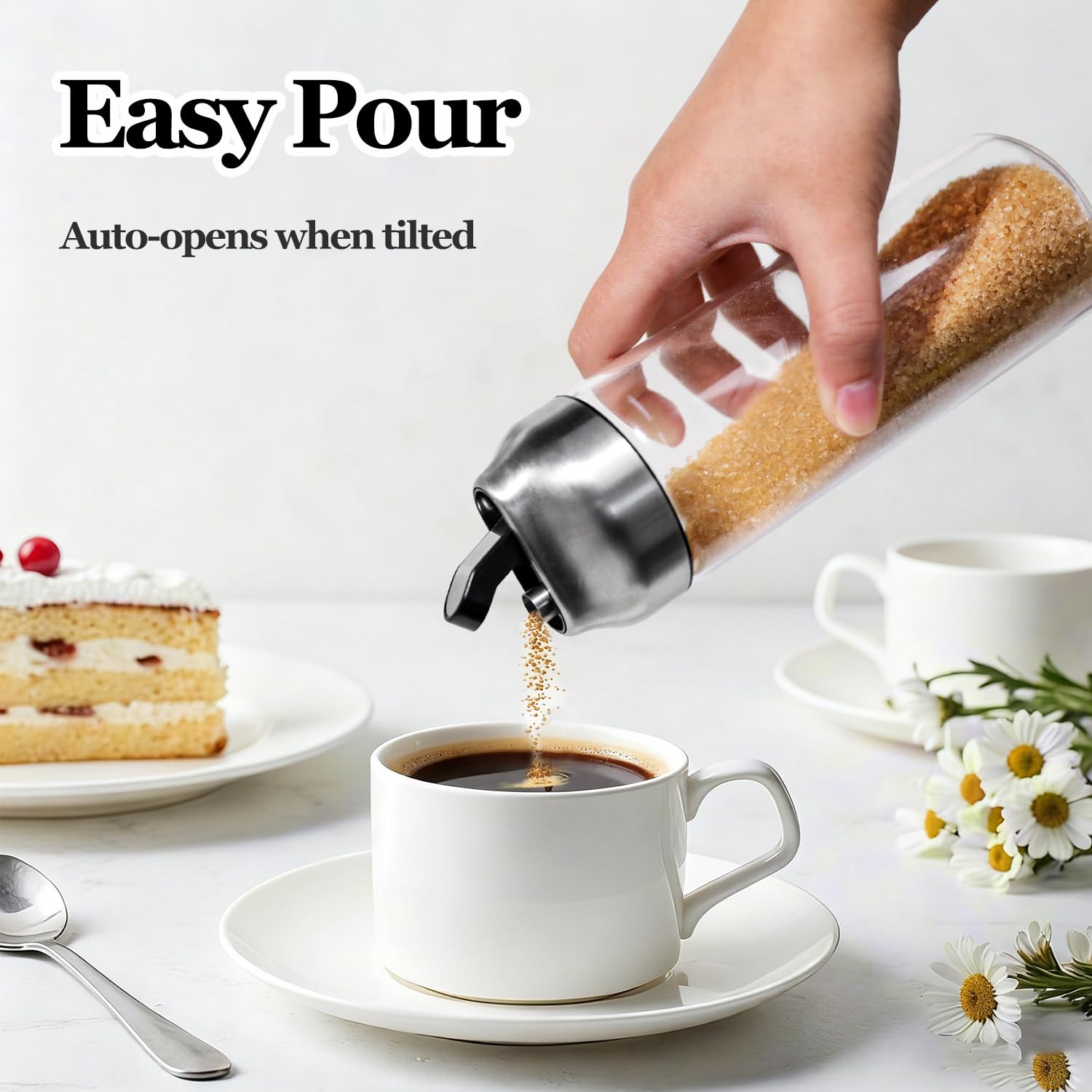 Juego de agitador dispensador de azúcar de vidrio para café, té, leche, 14 onzas, (paquete de 2)