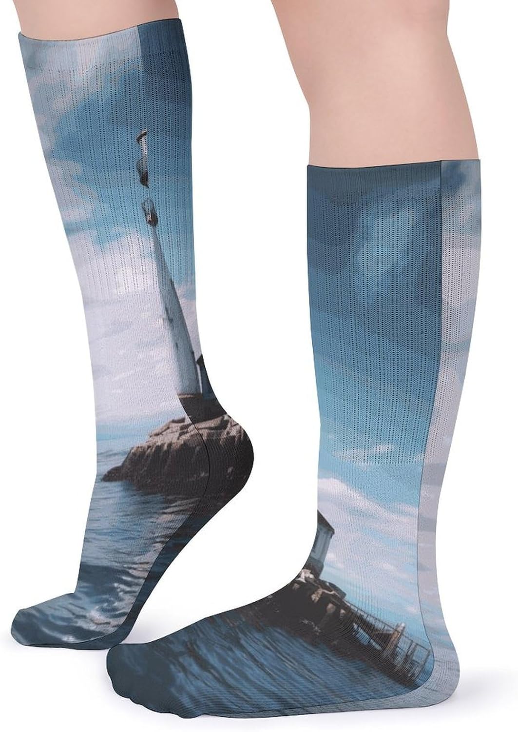 Light House Ocean Crew Socks High Stocking Thermal Socks | Tube Socks-Breathable-Moisture-Soft-wicking for Hospital Pilates Yoga for women men Grippy for office and daily walking