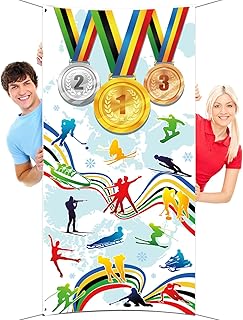 DPKOW Bannière de Porte pour Les Sports d'hiver 2026 en Tissu, décoration de Porte pour Les compétitions Sportives internationales de 2026 (Ski, Patinage, Hockey sur Glace, Bobsleigh), 90 x 185 cm