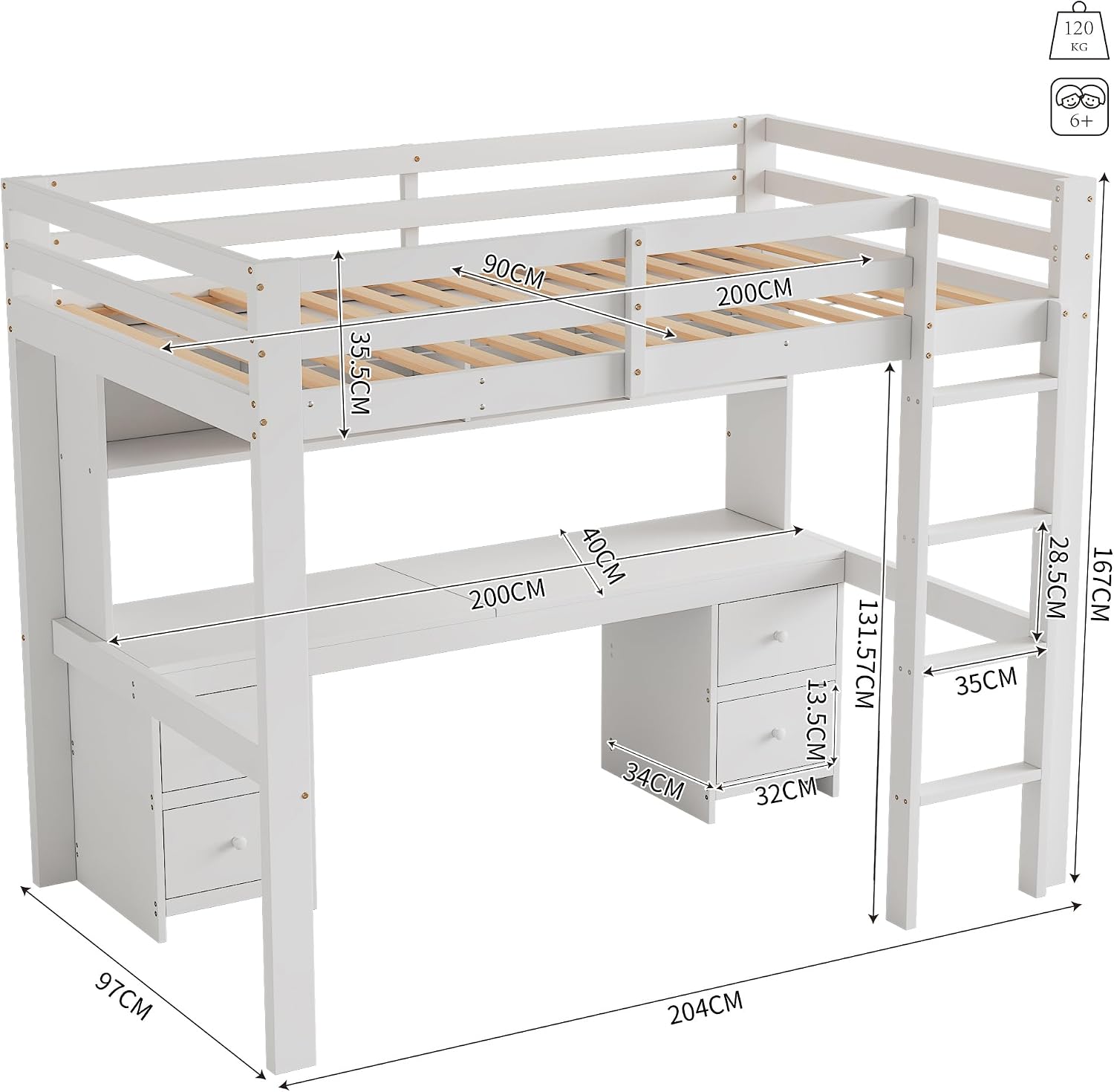 Moimhear Loft Bed Dimensions Diagram
