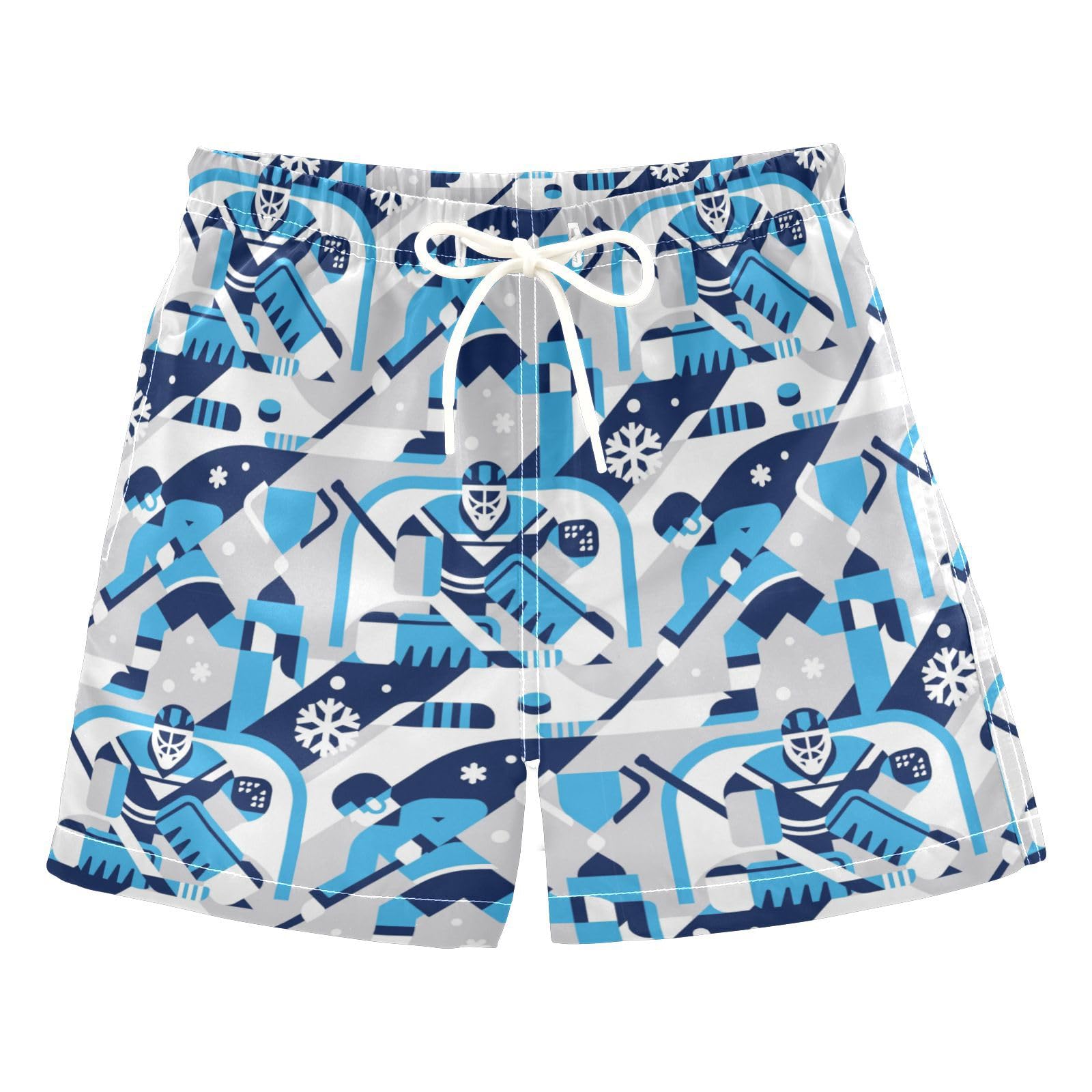 Ice Hockey Boys Swim Trunks Summer Drawstring Toddler Swim Board Shorts Boys Bathing Suit Beach Vacation 3T Multi