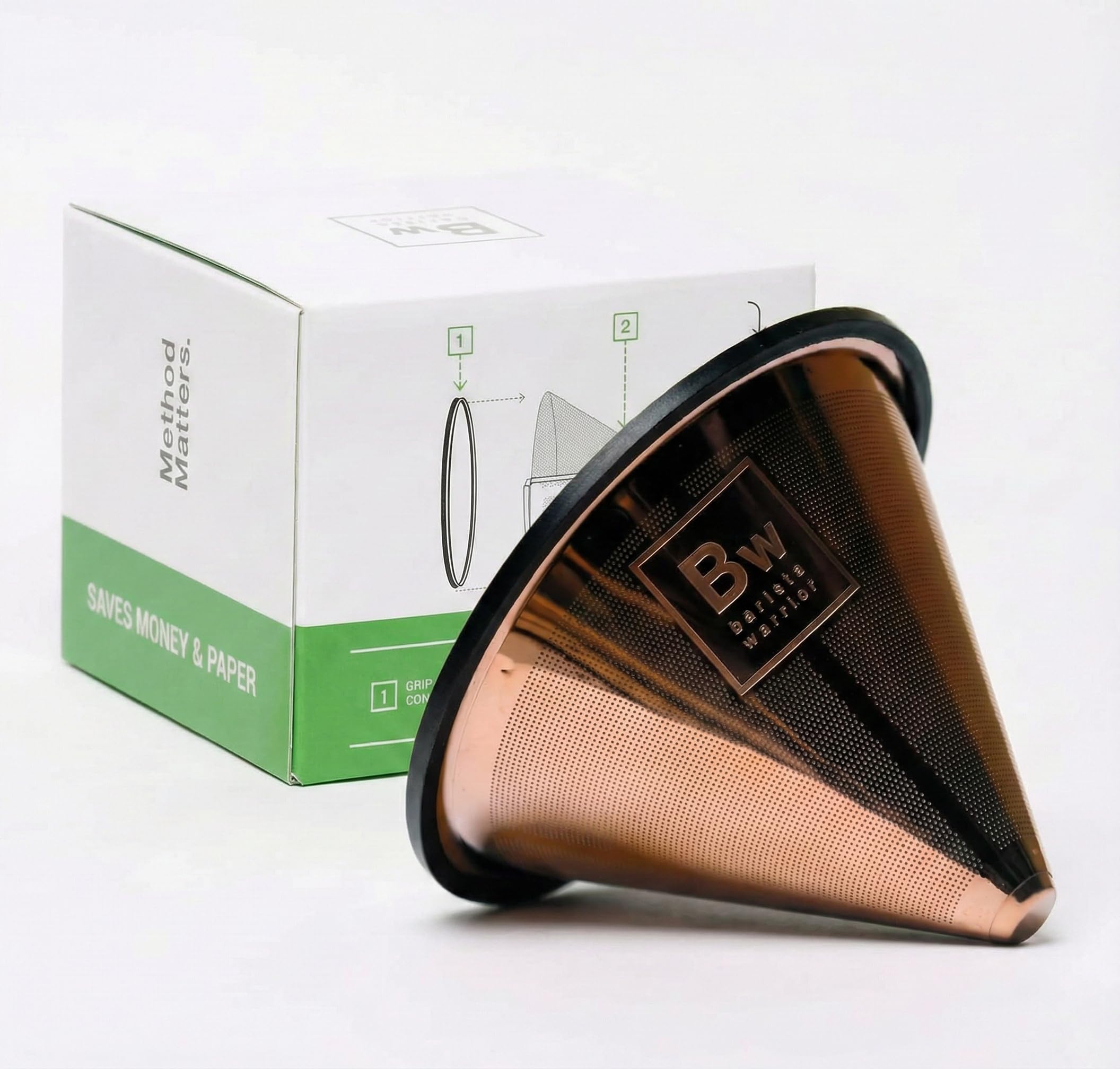 Compatible for Hario V60 & Chemex Pour Over Coffee Filters - Reusable Stainless Steel- Best Coffee Maker and Bar Accessories (Copper Coated)