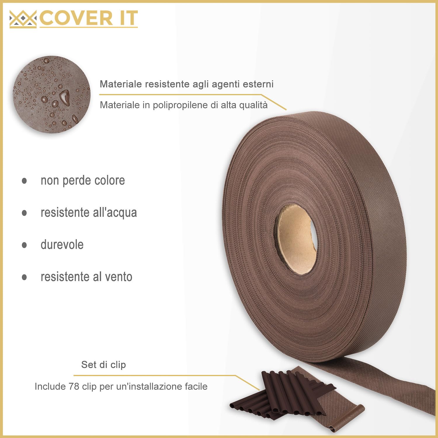 Frangivista Per Recinzione Esterno Cover It - Rotolo 19cm X 33m Marrone, PVC 150 G/m² - Foto 7