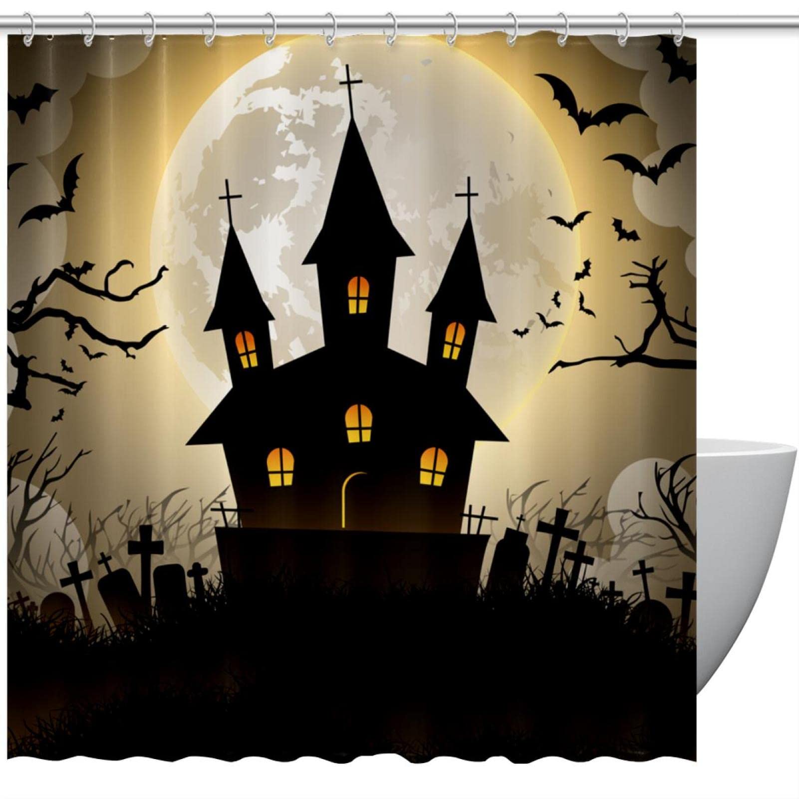 Rideaux de douche effrayants d'Halloween au fini soigné de 182,9 cm pour baignoire moderne